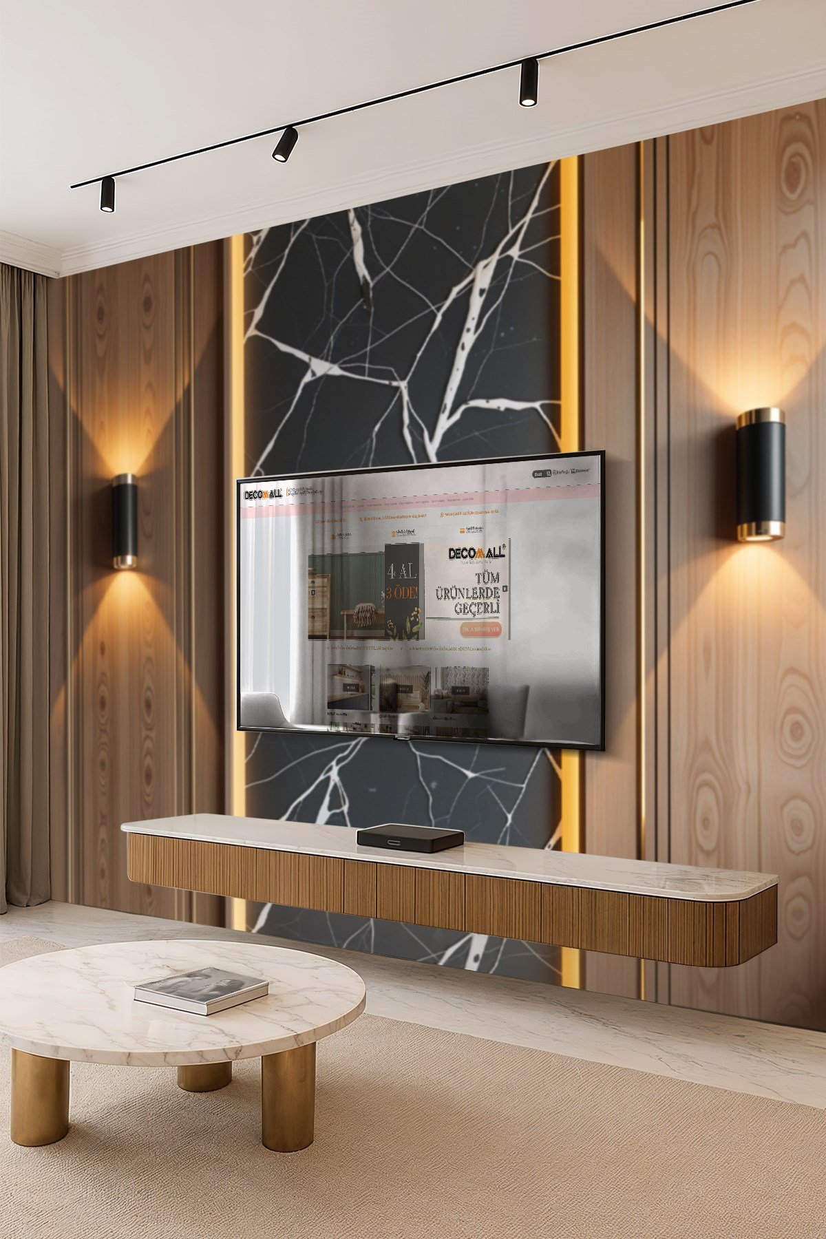 (TV-22) TV Arkası Duvar Kağıdı Tek Parça 3D Çita Mermer Görünümlü Salon Ofis Duvar Posteri