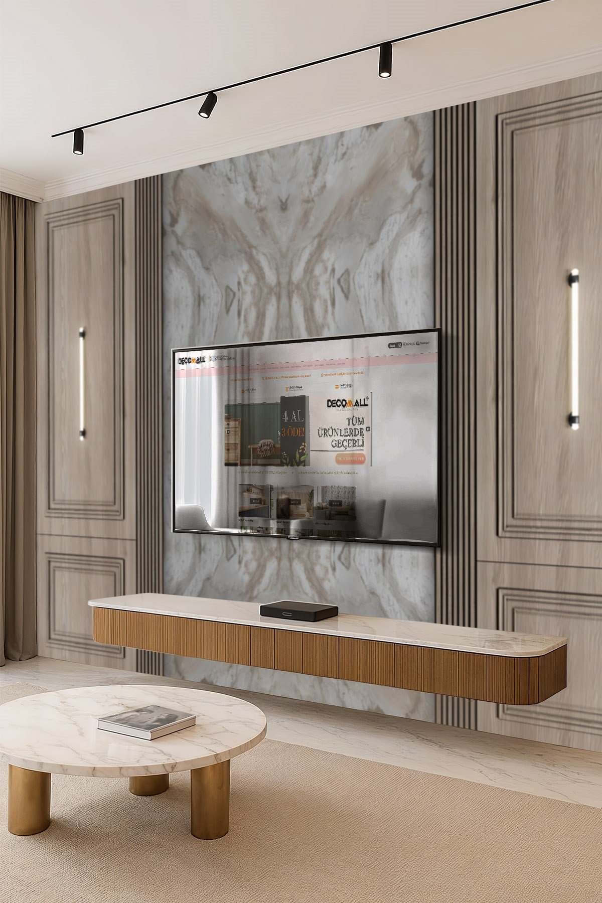 (TV-23) TV Arkası Duvar Kağıdı Tek Parça 3D Çita Mermer Görünümlü Salon Ofis Duvar Posteri