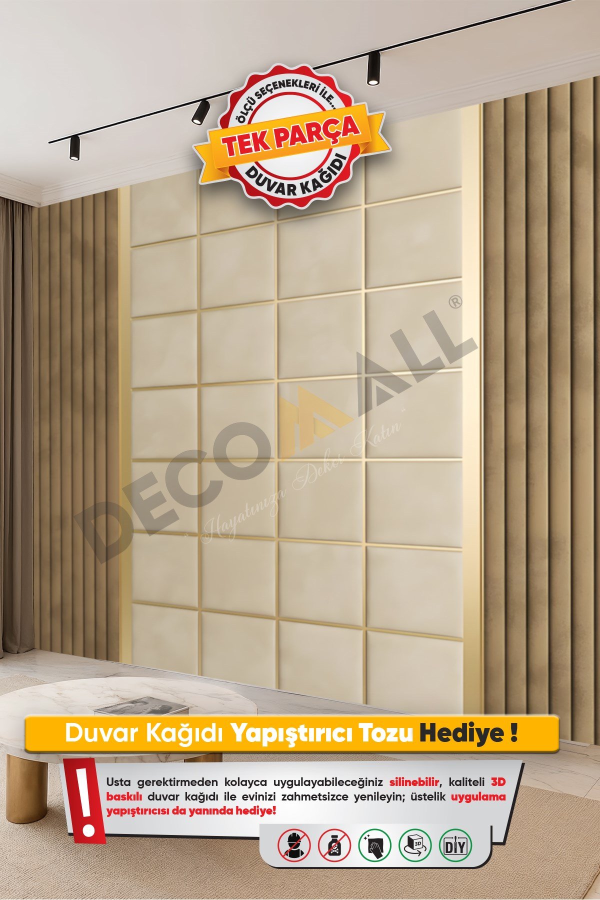(TV-38) TV Arkası Duvar Kağıdı Tek Parça 3D Çita Mermer Görünümlü Salon Ofis Duvar Posteri