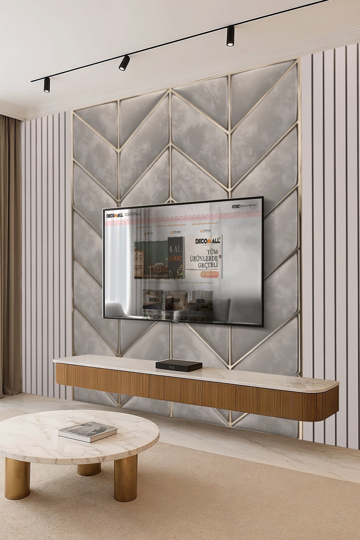 (TV-39) TV Arkası Duvar Kağıdı Tek Parça 3D Çita Mermer Görünümlü Salon Ofis Duvar Posteri