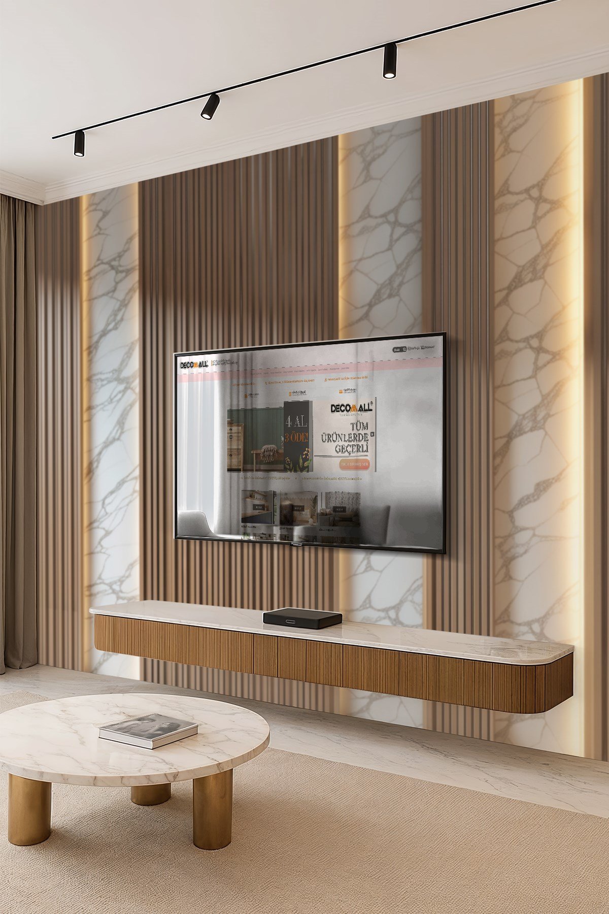 (TV-4) TV Arkası Duvar Kağıdı Tek Parça 3D Çita Mermer Görünümlü Salon Ofis Duvar Posteri