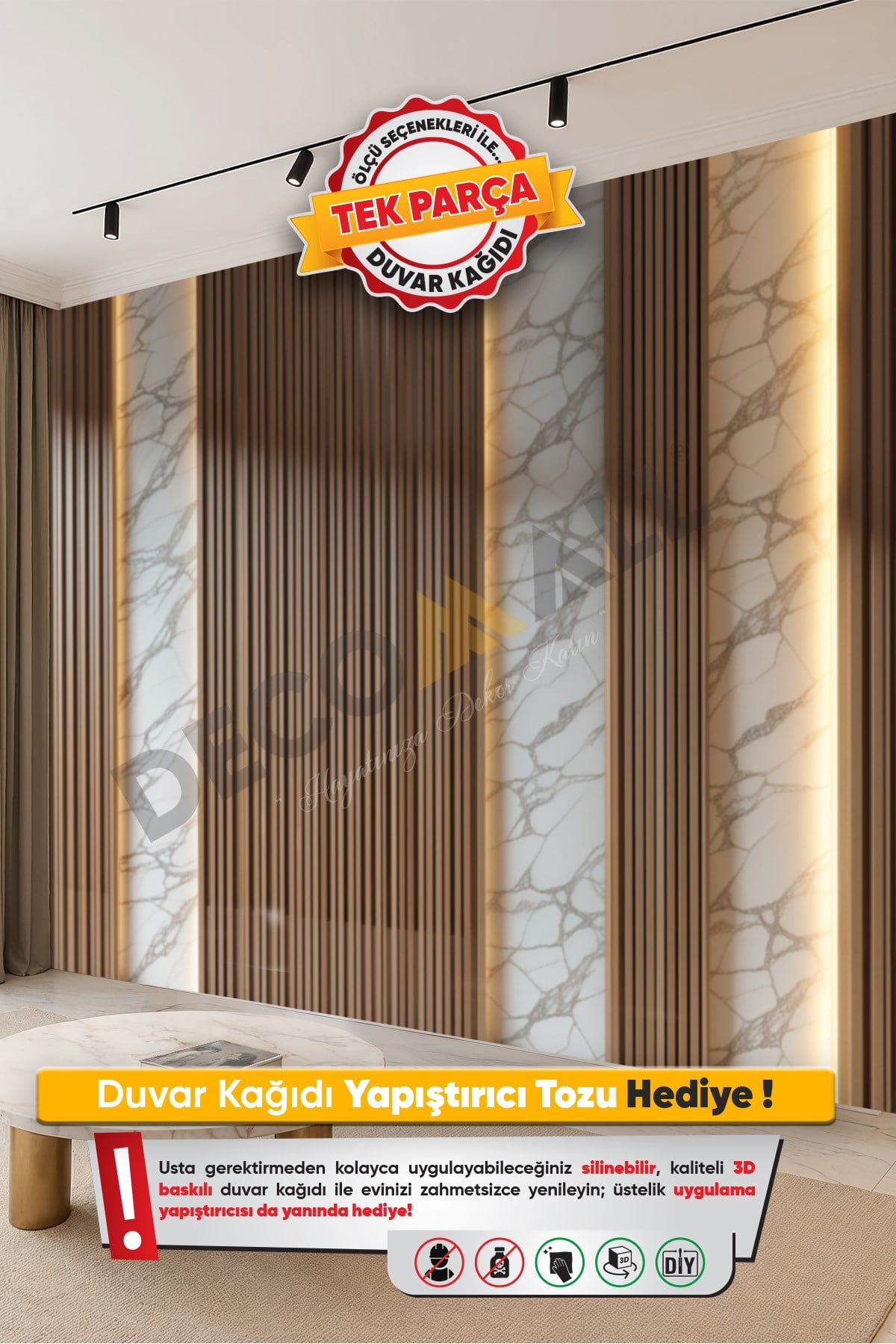 (TV-4) TV Arkası Duvar Kağıdı Tek Parça 3D Çita Mermer Görünümlü Salon Ofis Duvar Posteri