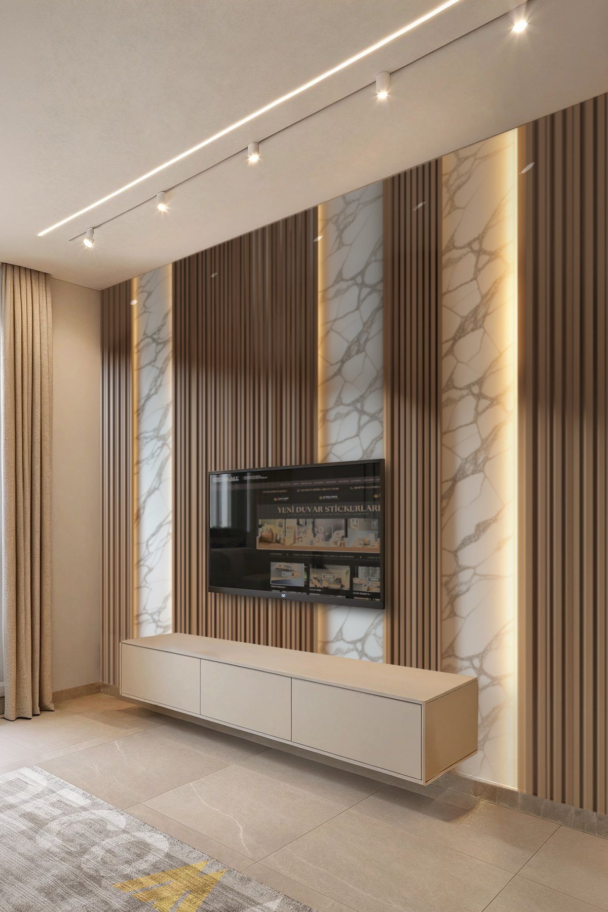 (TV-4) TV Arkası Duvar Kağıdı Tek Parça 3D Çita Mermer Görünümlü Salon Ofis Duvar Posteri