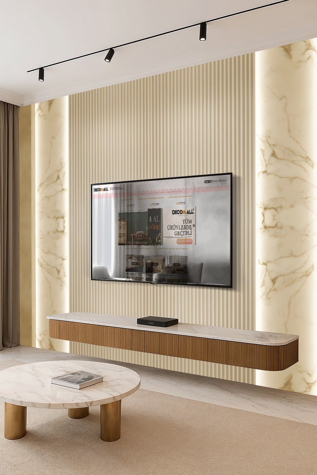 (TV-41) TV Arkası Duvar Kağıdı Tek Parça 3D Çita Mermer Görünümlü Salon Ofis Duvar Posteri