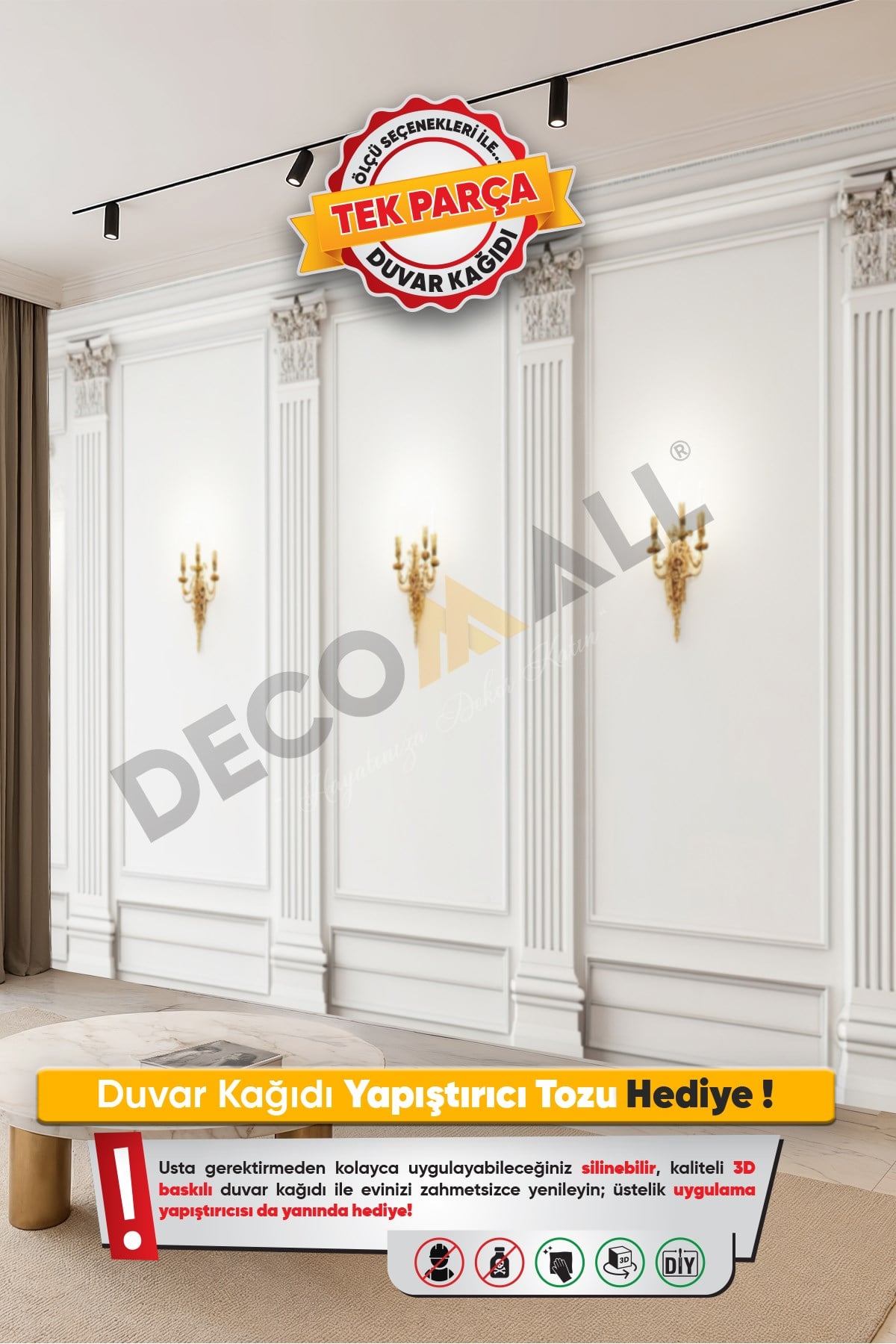 (TV-42) TV Arkası Duvar Kağıdı Tek Parça 3D Çita Mermer Görünümlü Salon Ofis Duvar Posteri