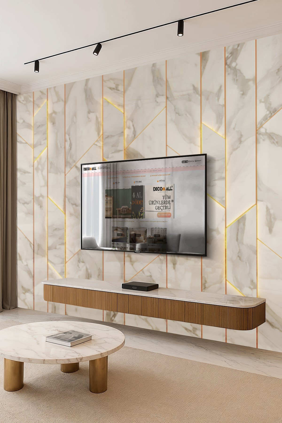 (TV-43) TV Arkası Duvar Kağıdı Tek Parça 3D Çita Mermer Görünümlü Salon Ofis Duvar Posteri