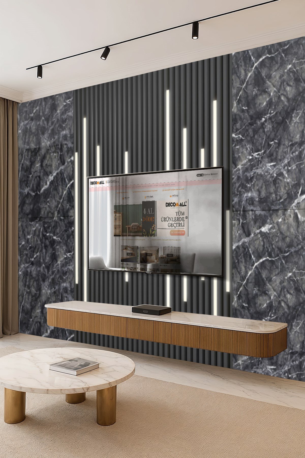(TV-44) TV Arkası Duvar Kağıdı Tek Parça 3D Çita Mermer Görünümlü Salon Ofis Duvar Posteri