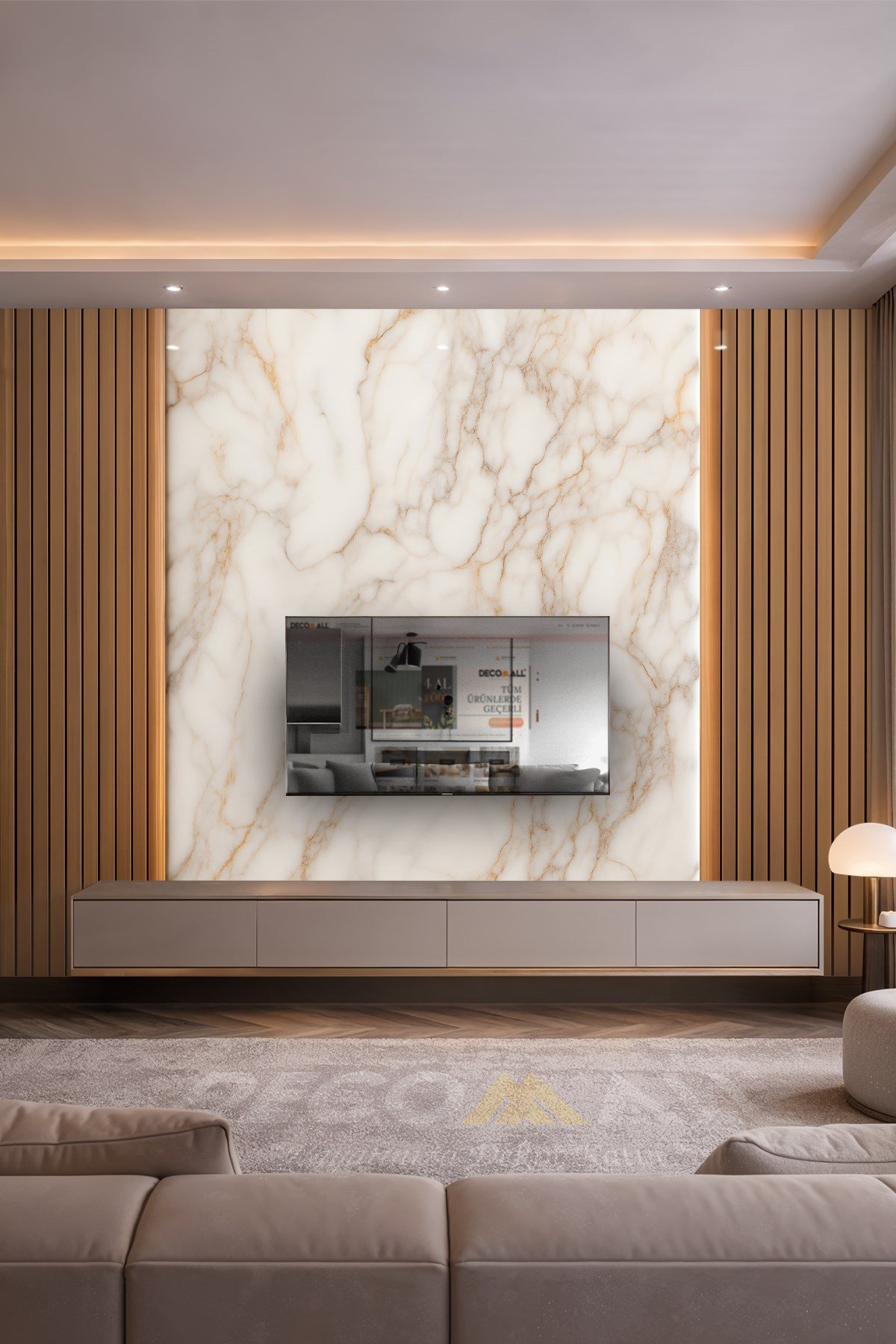 (TV-45) TV Arkası Duvar Kağıdı Tek Parça 3D Çita Mermer Görünümlü Salon Ofis Duvar Posteri