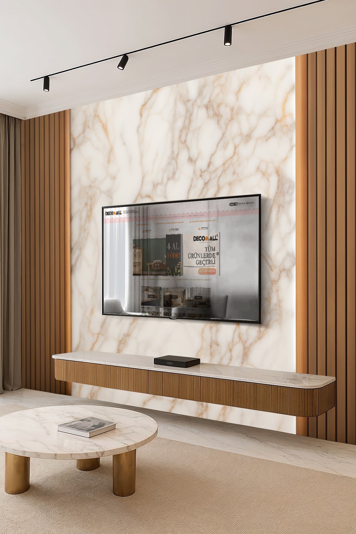 (TV-45) TV Arkası Duvar Kağıdı Tek Parça 3D Çita Mermer Görünümlü Salon Ofis Duvar Posteri