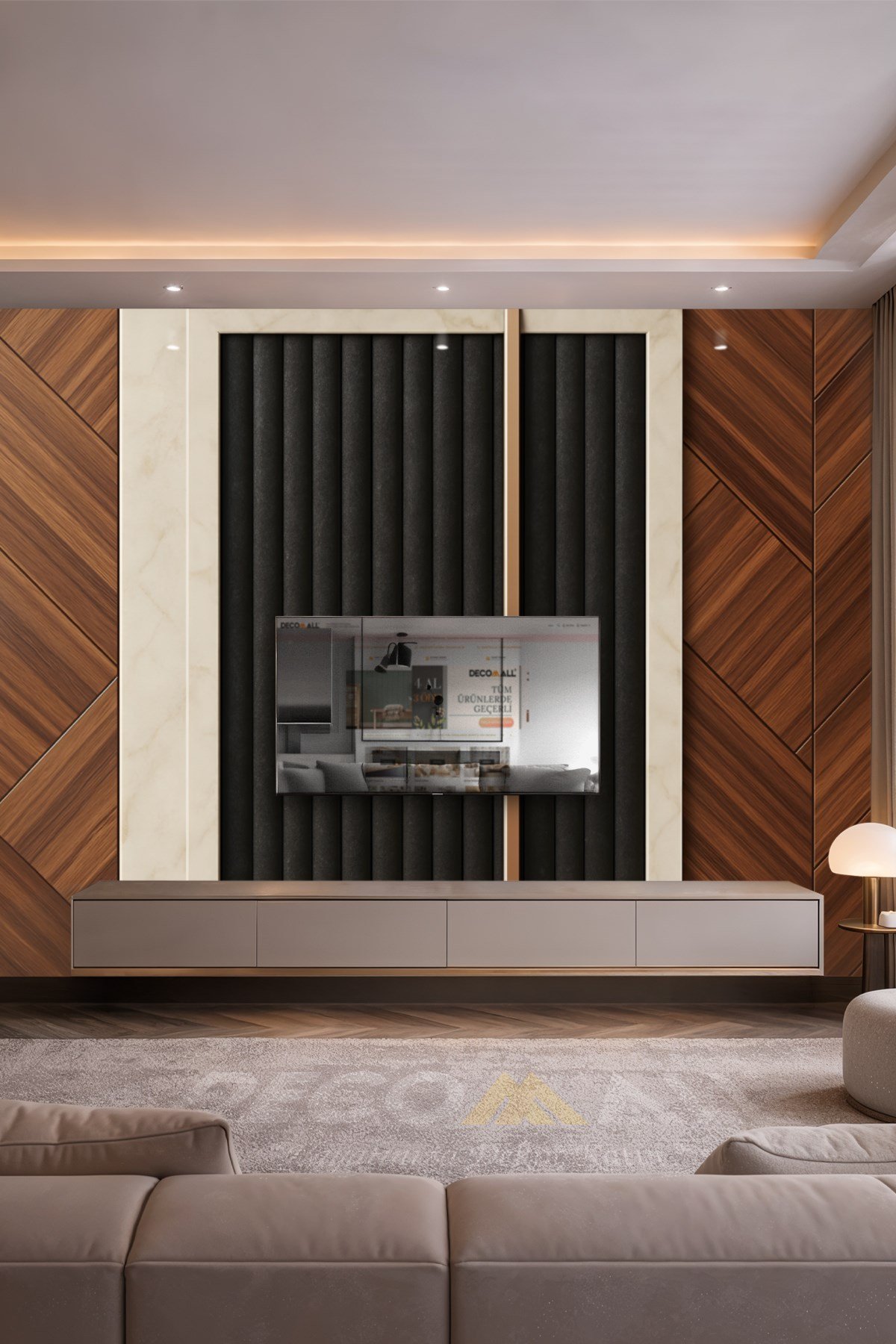 (TV-46) TV Arkası Duvar Kağıdı Tek Parça 3D Çita Mermer Görünümlü Salon Ofis Duvar Posteri