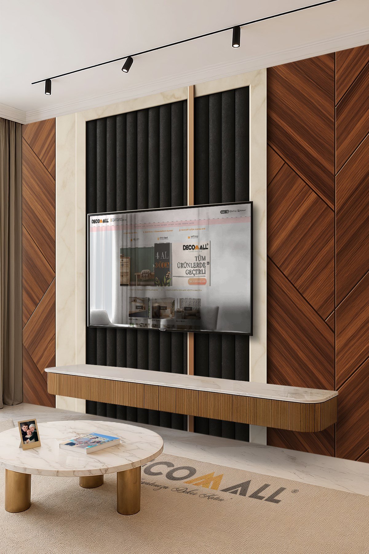 (TV-46) TV Arkası Duvar Kağıdı Tek Parça 3D Çita Mermer Görünümlü Salon Ofis Duvar Posteri