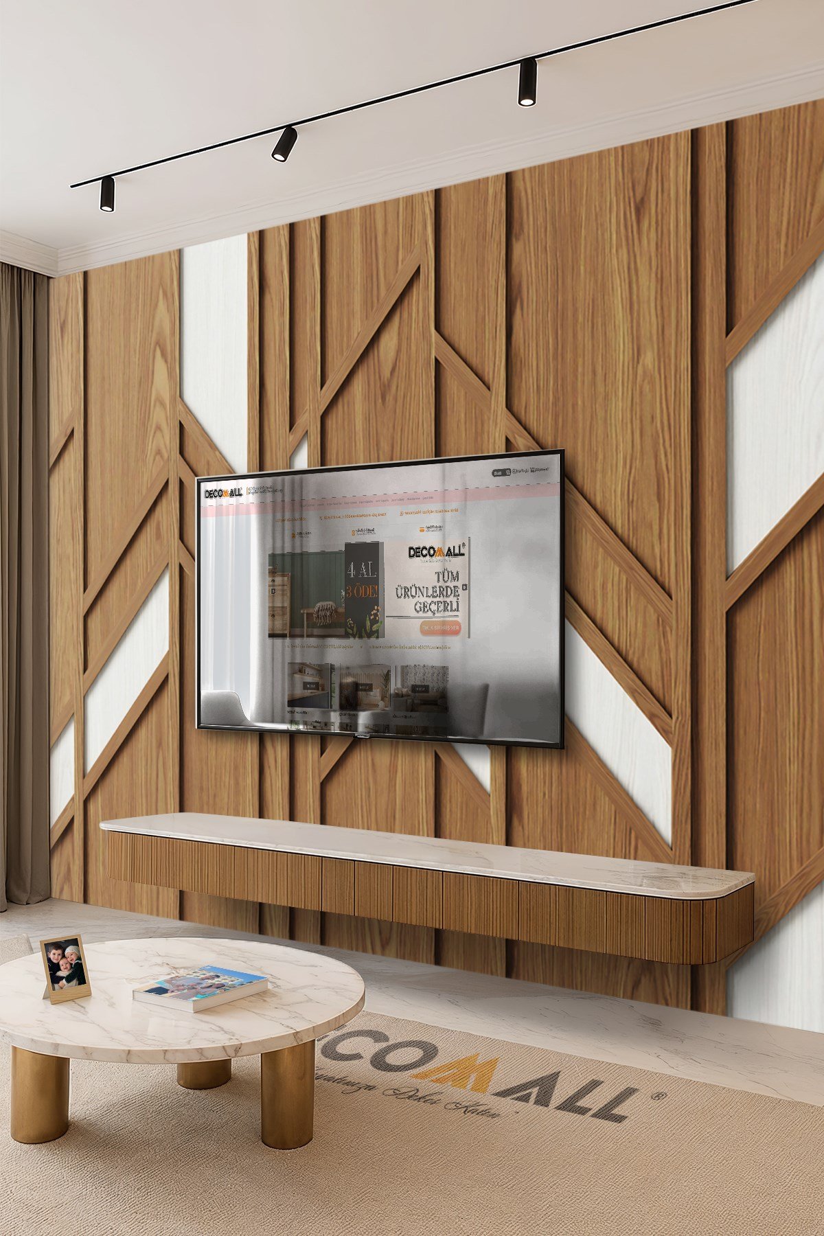 (TV-49) TV Arkası Duvar Kağıdı Tek Parça 3D Çita Mermer Görünümlü Salon Ofis Duvar Posteri