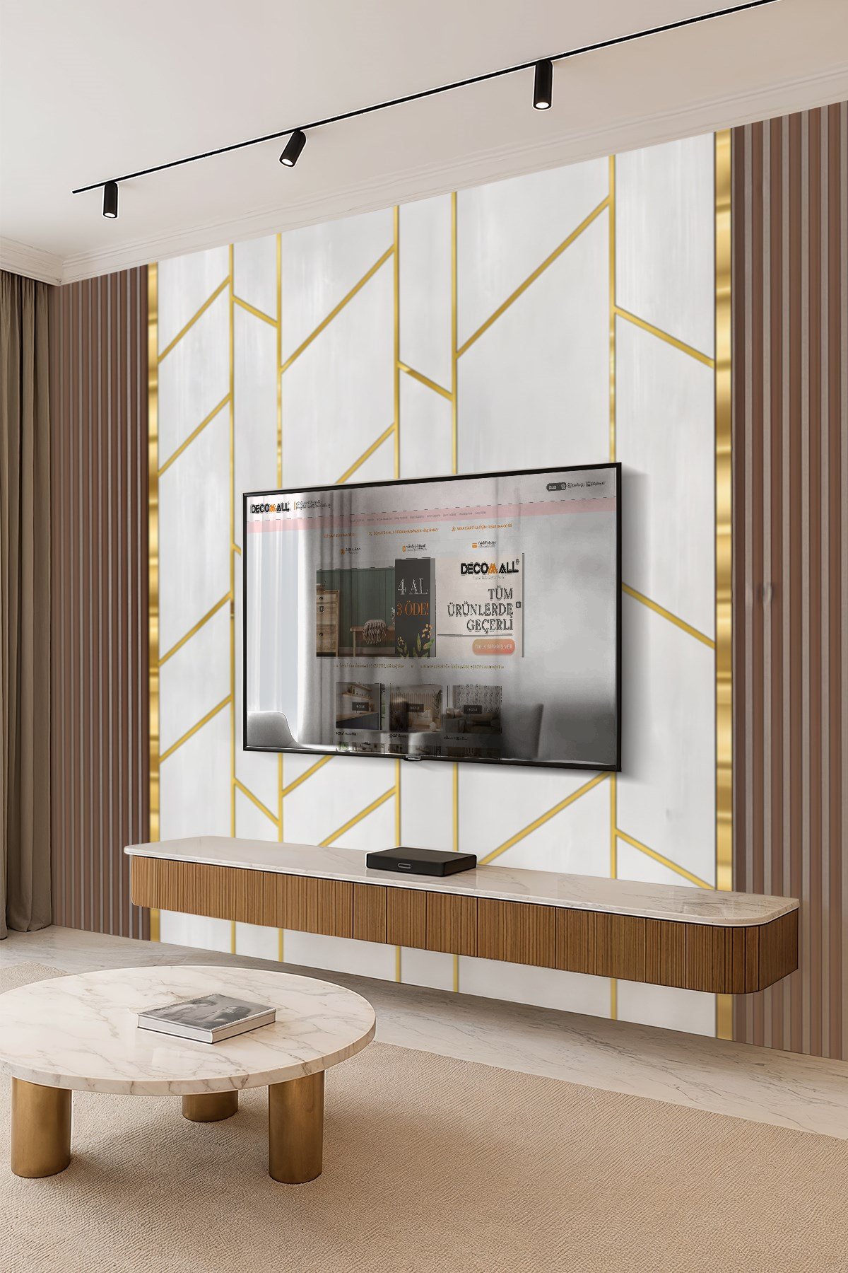 (TV-5) TV Arkası Duvar Kağıdı Tek Parça 3D Çita Mermer Görünümlü Salon Ofis Duvar Posteri