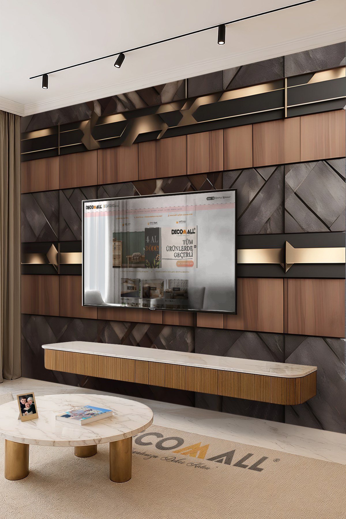 (TV-51) TV Arkası Duvar Kağıdı Tek Parça 3D Çita Mermer Görünümlü Salon Ofis Duvar Posteri