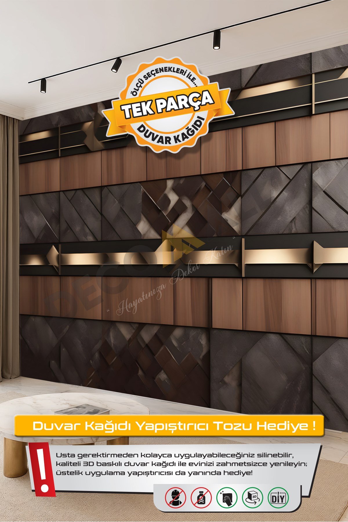 (TV-51) TV Arkası Duvar Kağıdı Tek Parça 3D Çita Mermer Görünümlü Salon Ofis Duvar Posteri