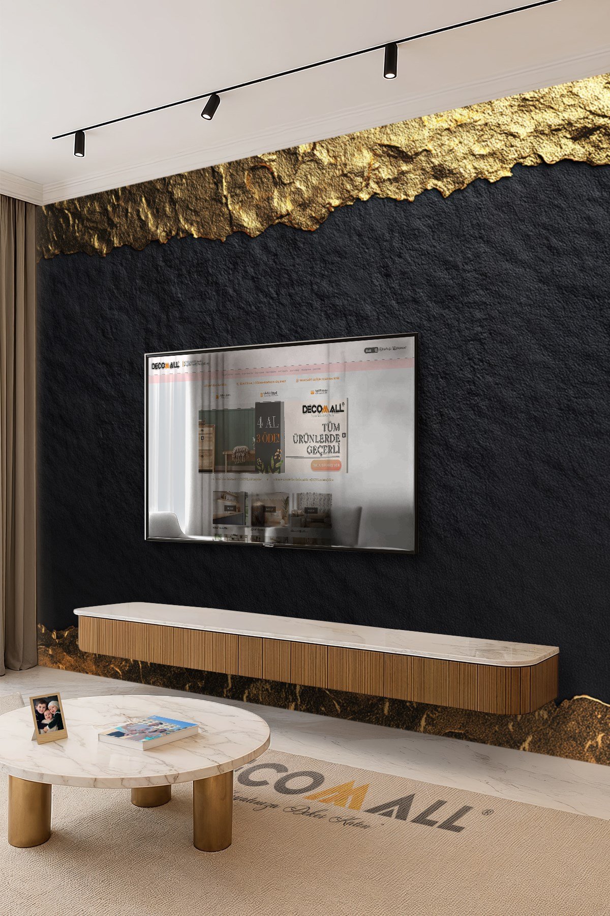 (TV-53) TV Arkası Duvar Kağıdı Tek Parça 3D Çita Mermer Görünümlü Salon Ofis Duvar Posteri
