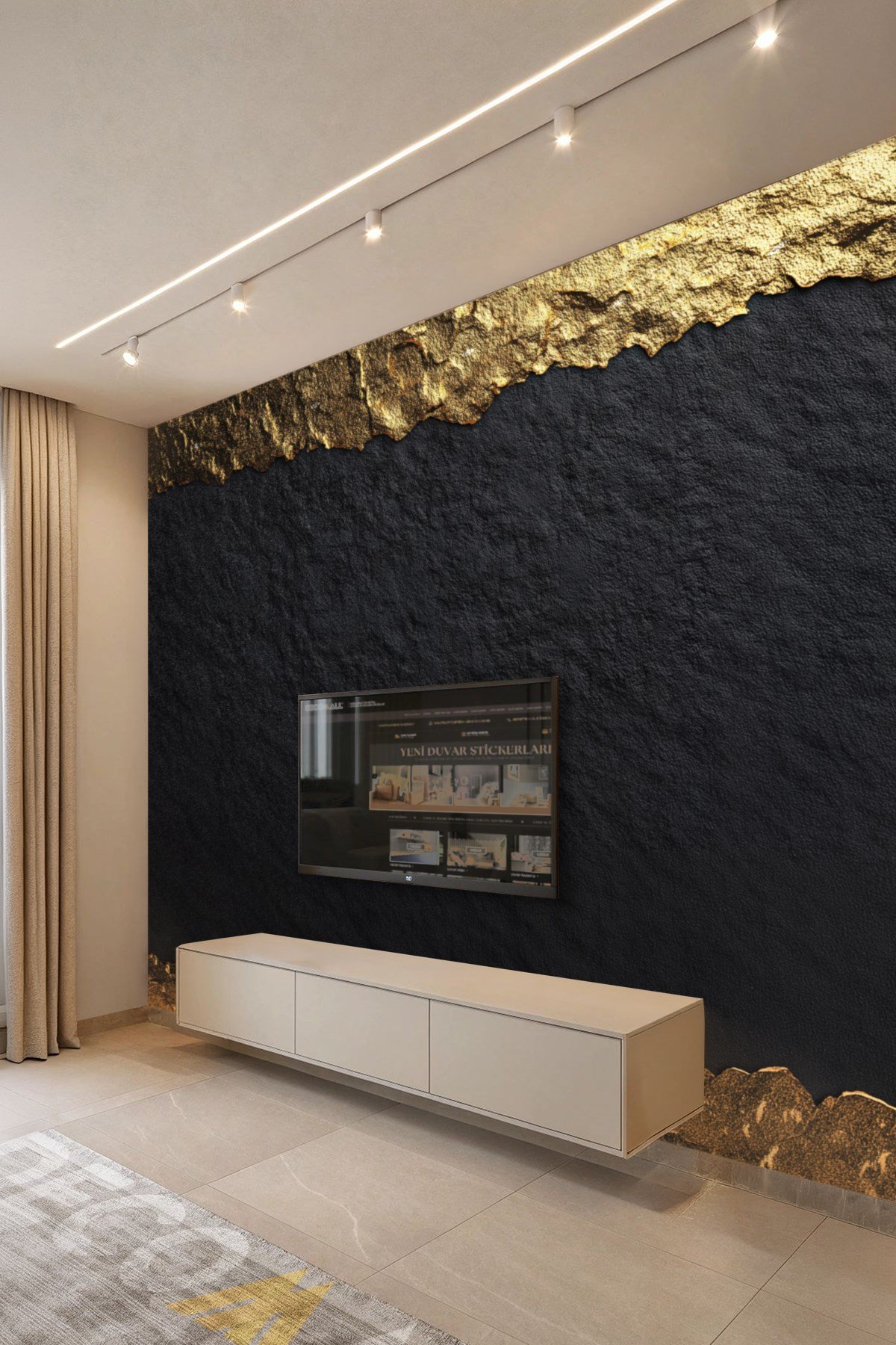 (TV-53) TV Arkası Duvar Kağıdı Tek Parça 3D Çita Mermer Görünümlü Salon Ofis Duvar Posteri