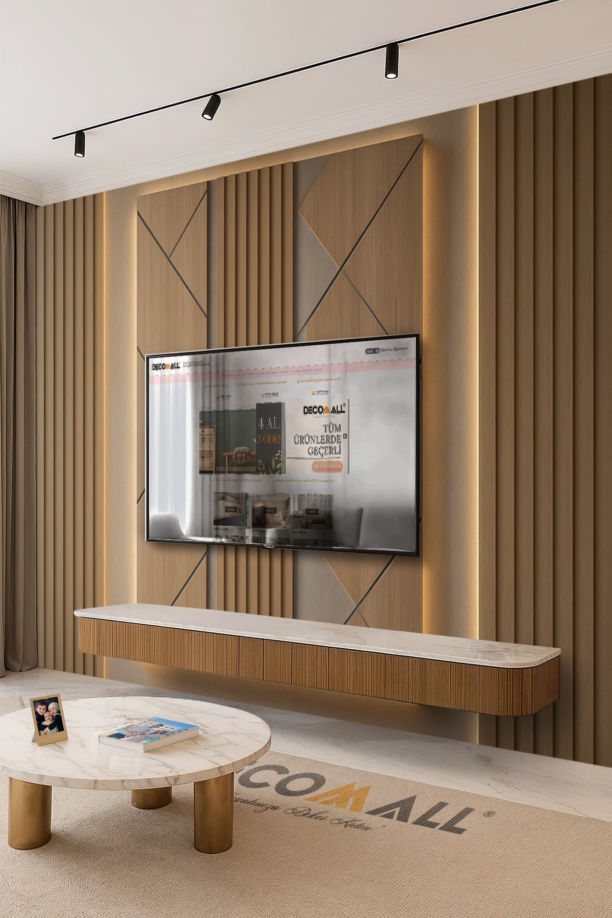 (TV-54) TV Arkası Duvar Kağıdı Tek Parça 3D Çita Mermer Görünümlü Salon Ofis Duvar Posteri