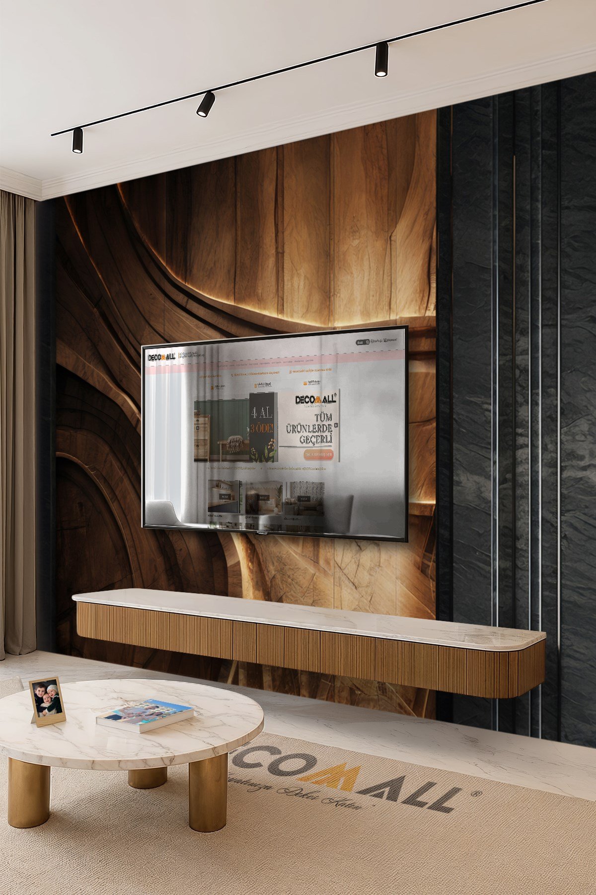 (TV-55) TV Arkası Duvar Kağıdı Tek Parça 3D Çita Mermer Görünümlü Salon Ofis Duvar Posteri