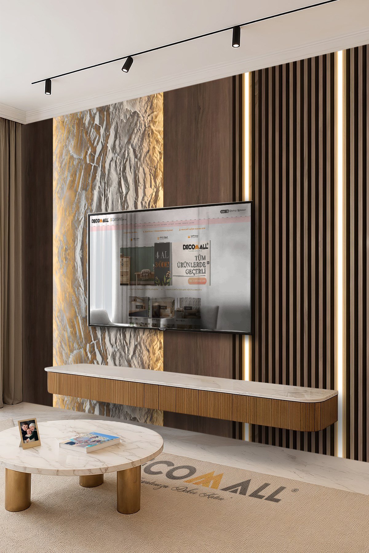 (TV-56) TV Arkası Duvar Kağıdı Tek Parça 3D Çita Mermer Görünümlü Salon Ofis Duvar Posteri