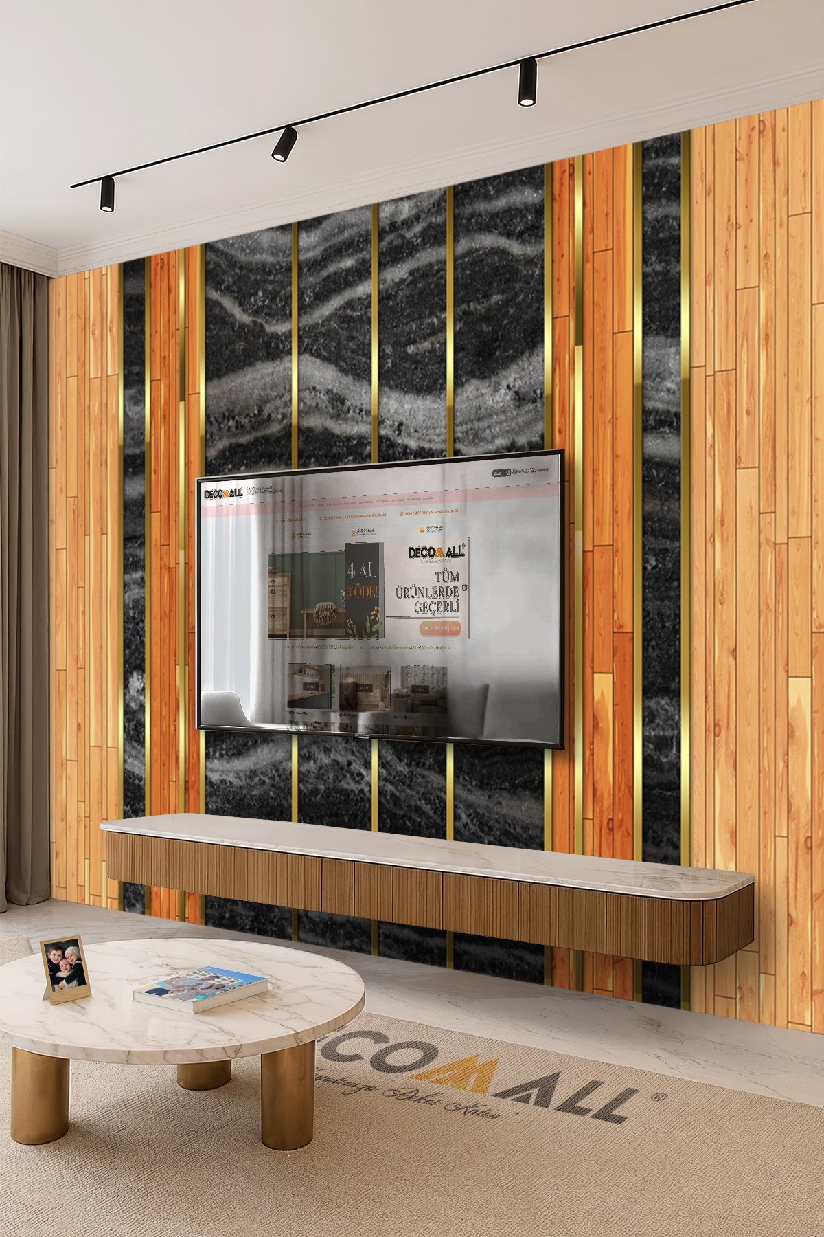 (TV-57) TV Arkası Duvar Kağıdı Tek Parça 3D Çita Mermer Görünümlü Salon Ofis Duvar Posteri