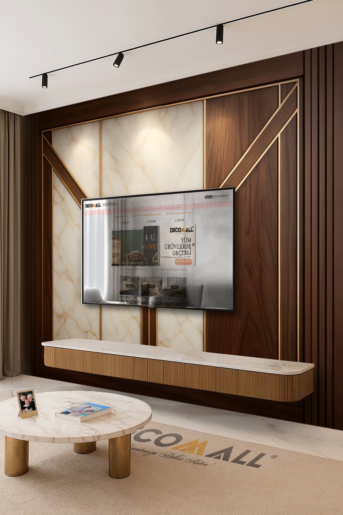 (TV-58) TV Arkası Duvar Kağıdı Tek Parça 3D Çita Mermer Görünümlü Salon Ofis Duvar Posteri