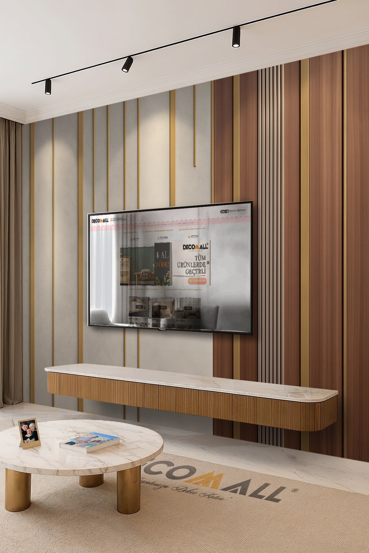 (TV-59) TV Arkası Duvar Kağıdı Tek Parça 3D Çita Mermer Görünümlü Salon Ofis Duvar Posteri