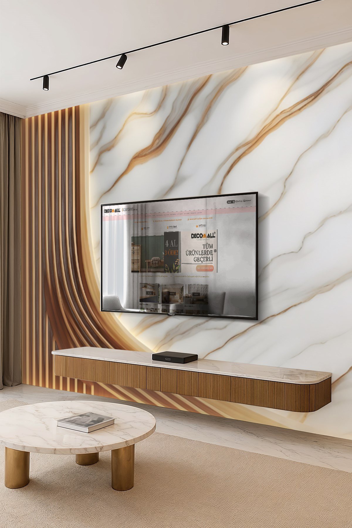 (TV-6) TV Arkası Duvar Kağıdı Tek Parça 3D Çita Mermer Görünümlü Salon Ofis Duvar Posteri