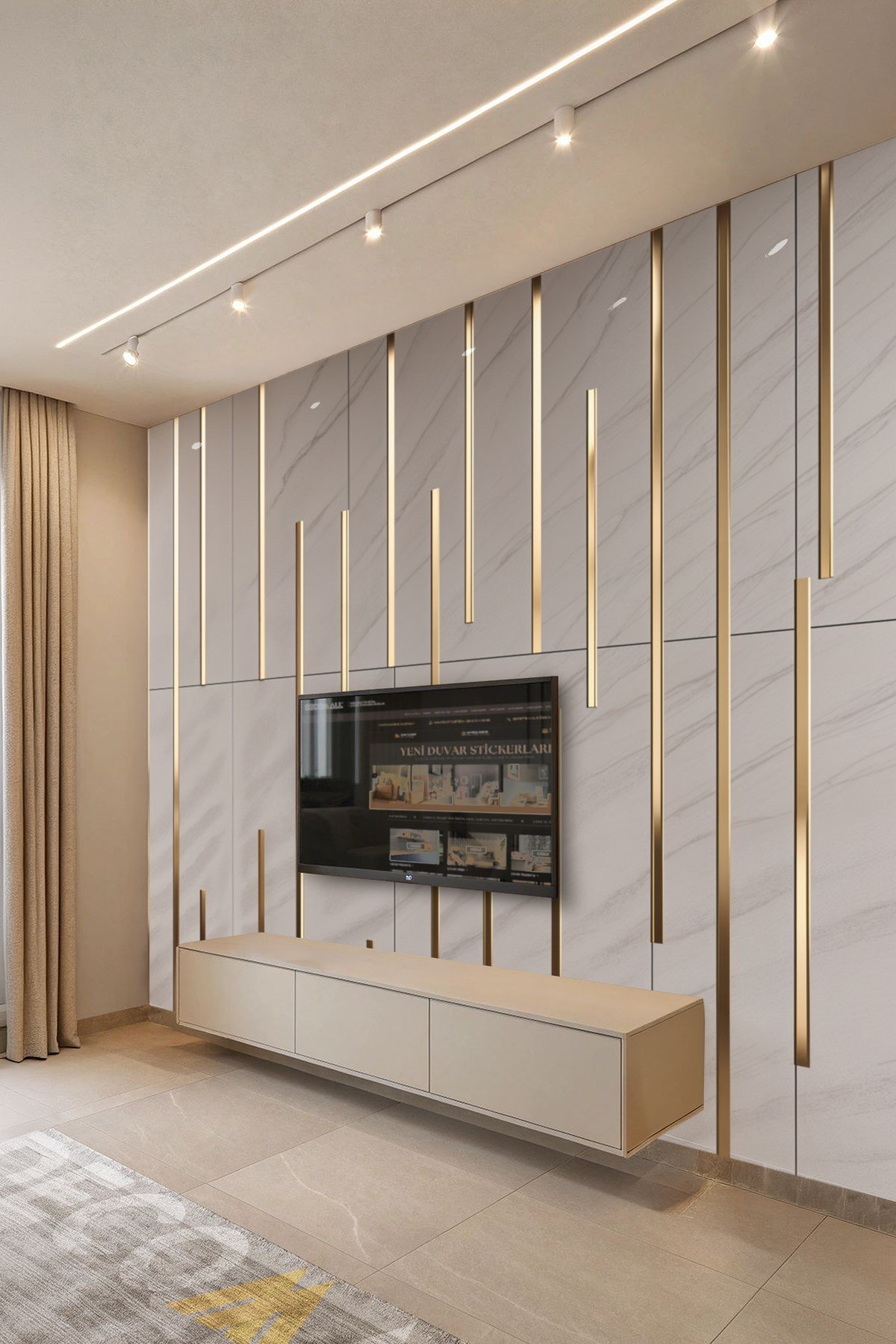 (TV-60) TV Arkası Duvar Kağıdı Tek Parça 3D Çita Mermer Görünümlü Salon Ofis Duvar Posteri