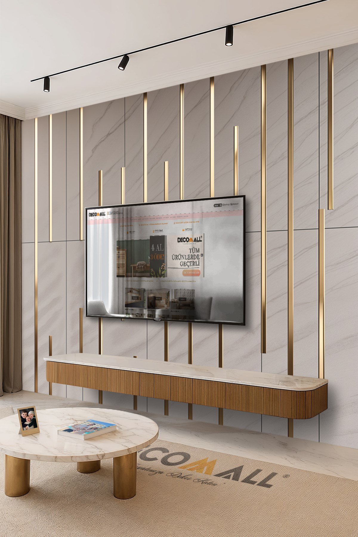 (TV-60) TV Arkası Duvar Kağıdı Tek Parça 3D Çita Mermer Görünümlü Salon Ofis Duvar Posteri