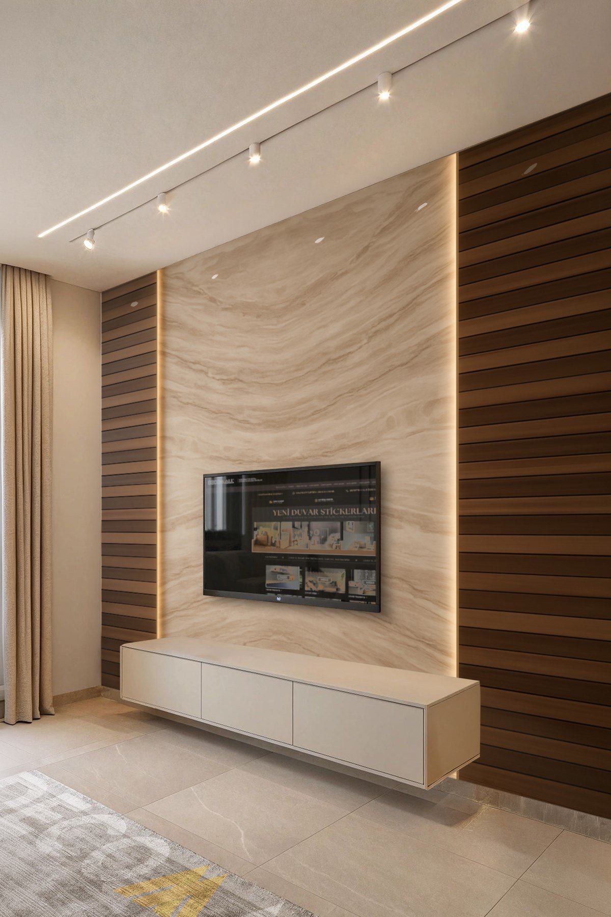 (TV-61) TV Arkası Duvar Kağıdı Tek Parça 3D Çita Mermer Görünümlü Salon Ofis Duvar Posteri