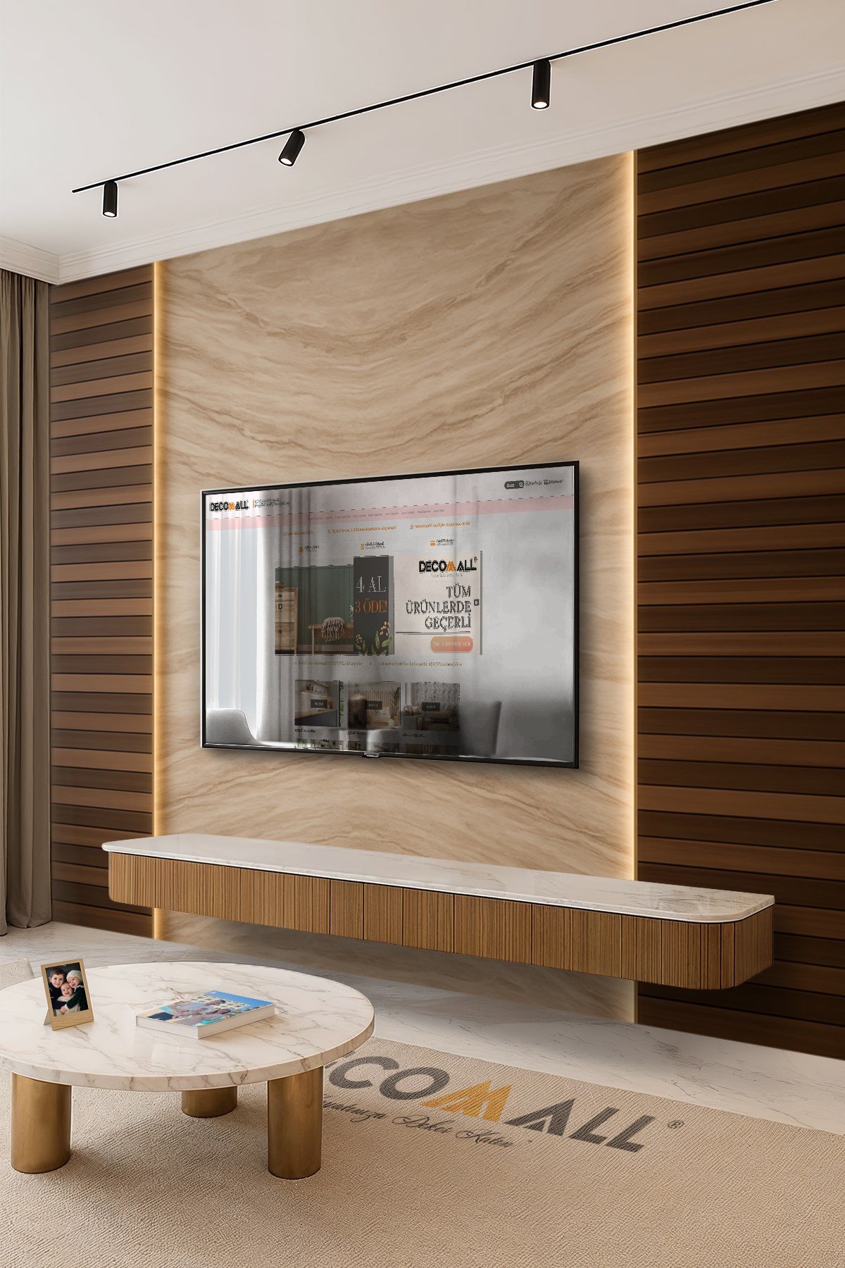 (TV-61) TV Arkası Duvar Kağıdı Tek Parça 3D Çita Mermer Görünümlü Salon Ofis Duvar Posteri