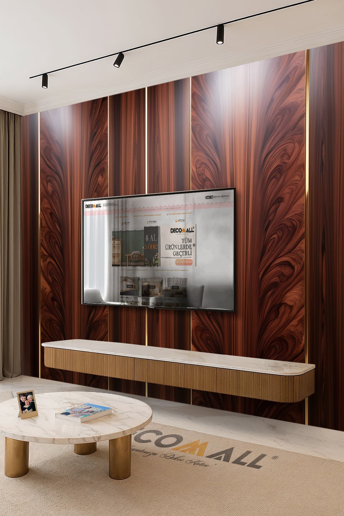 (TV-65) TV Arkası Duvar Kağıdı Tek Parça 3D Çita Mermer Görünümlü Salon Ofis Duvar Posteri