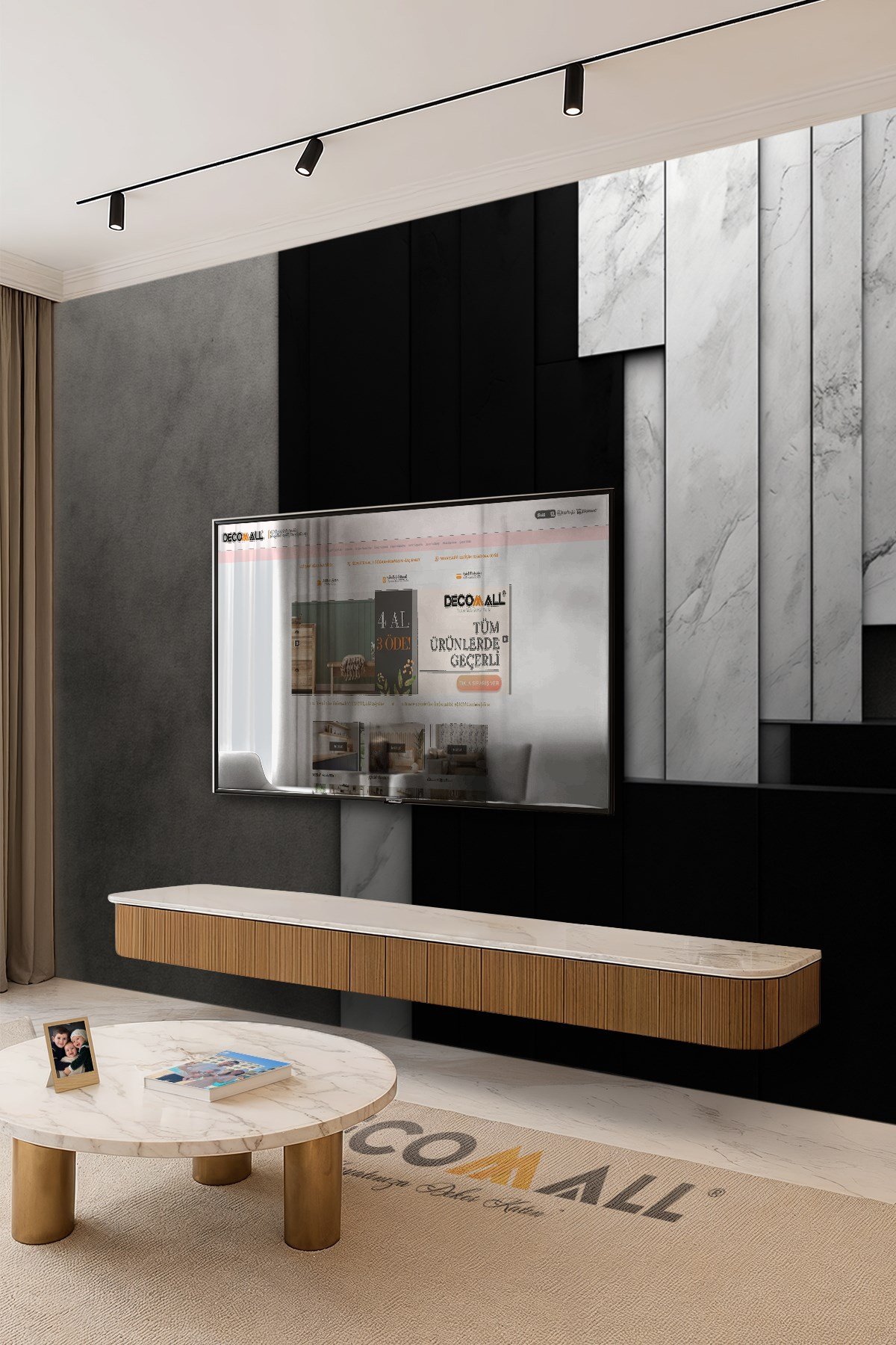 (TV-67) TV Arkası Duvar Kağıdı Tek Parça 3D Çita Mermer Görünümlü Salon Ofis Duvar Posteri