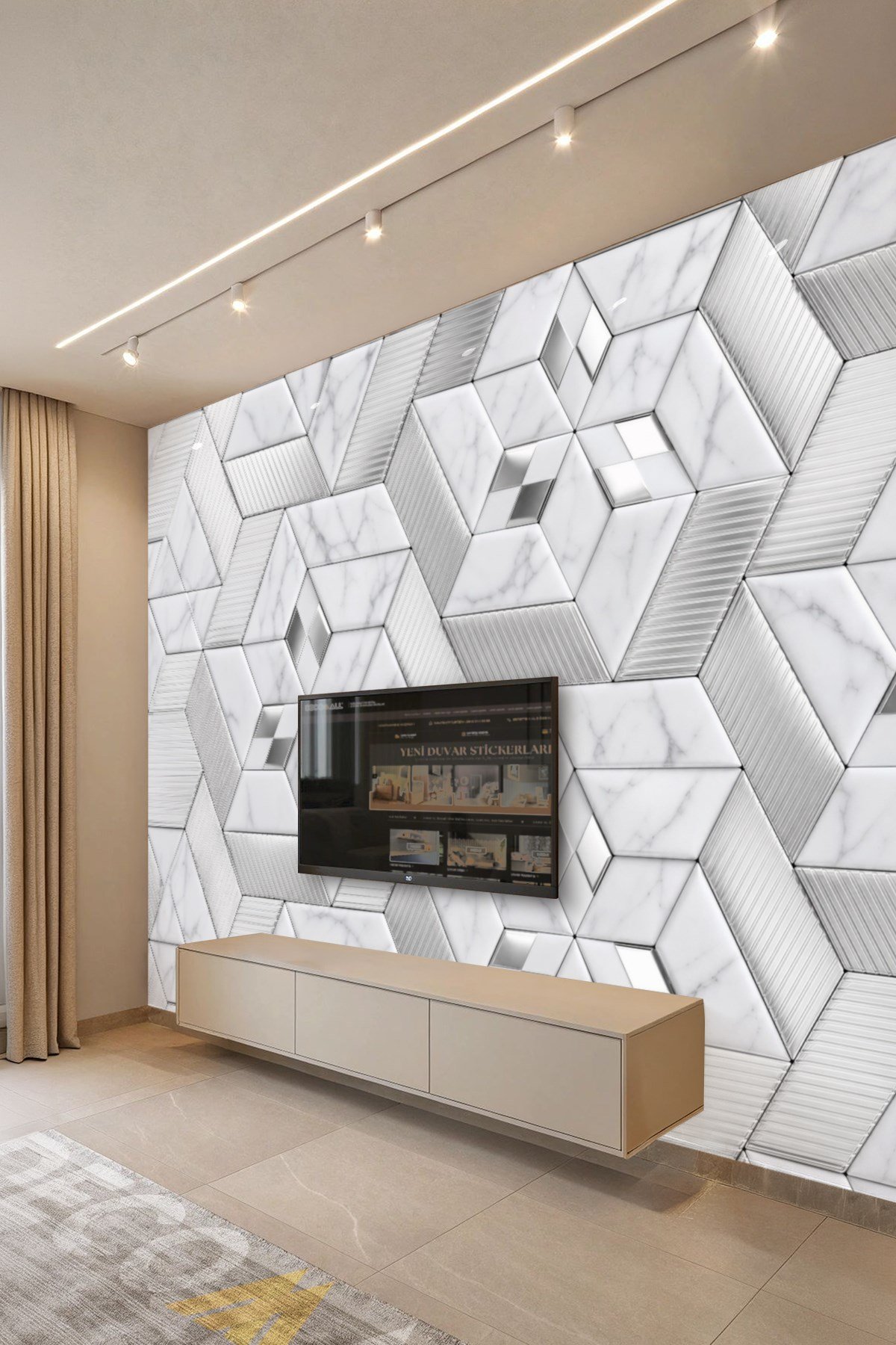(TV-68) TV Arkası Duvar Kağıdı Tek Parça 3D Çita Mermer Görünümlü Salon Ofis Duvar Posteri