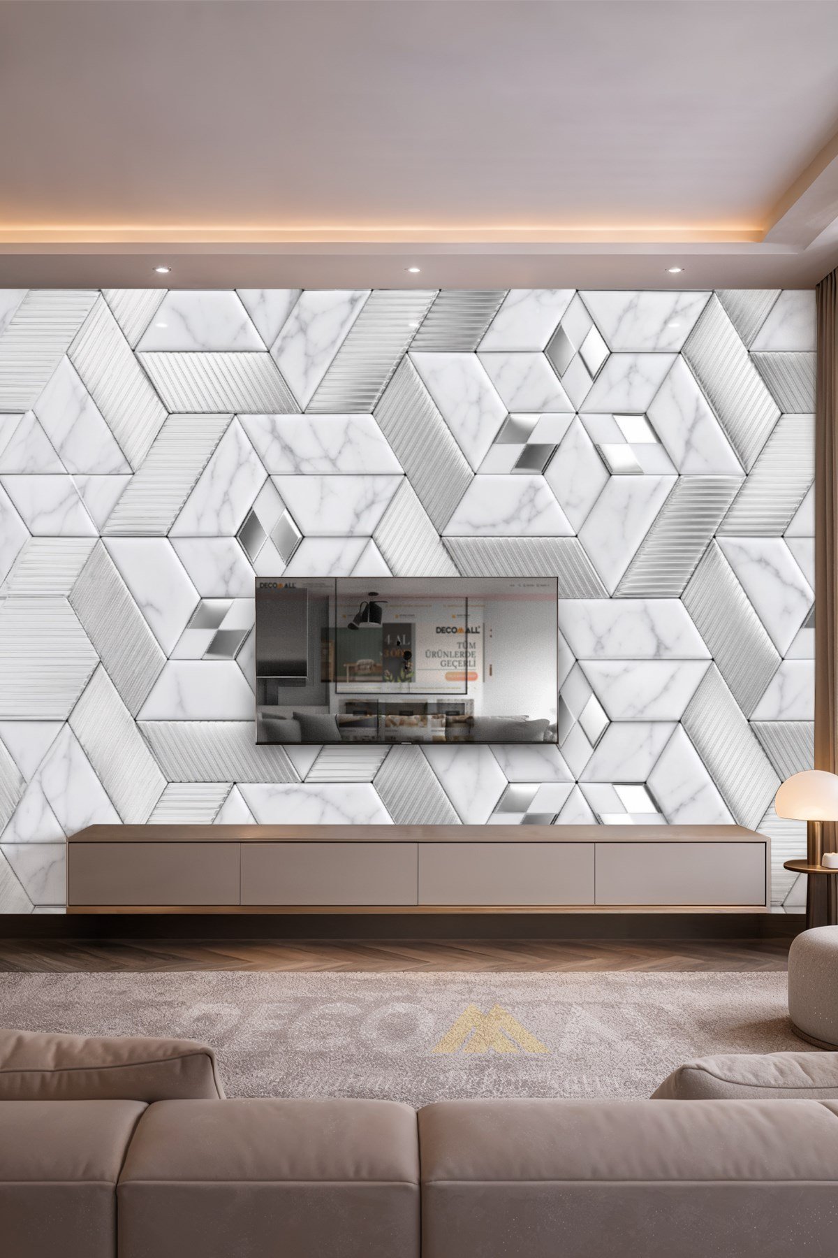 (TV-68) TV Arkası Duvar Kağıdı Tek Parça 3D Çita Mermer Görünümlü Salon Ofis Duvar Posteri