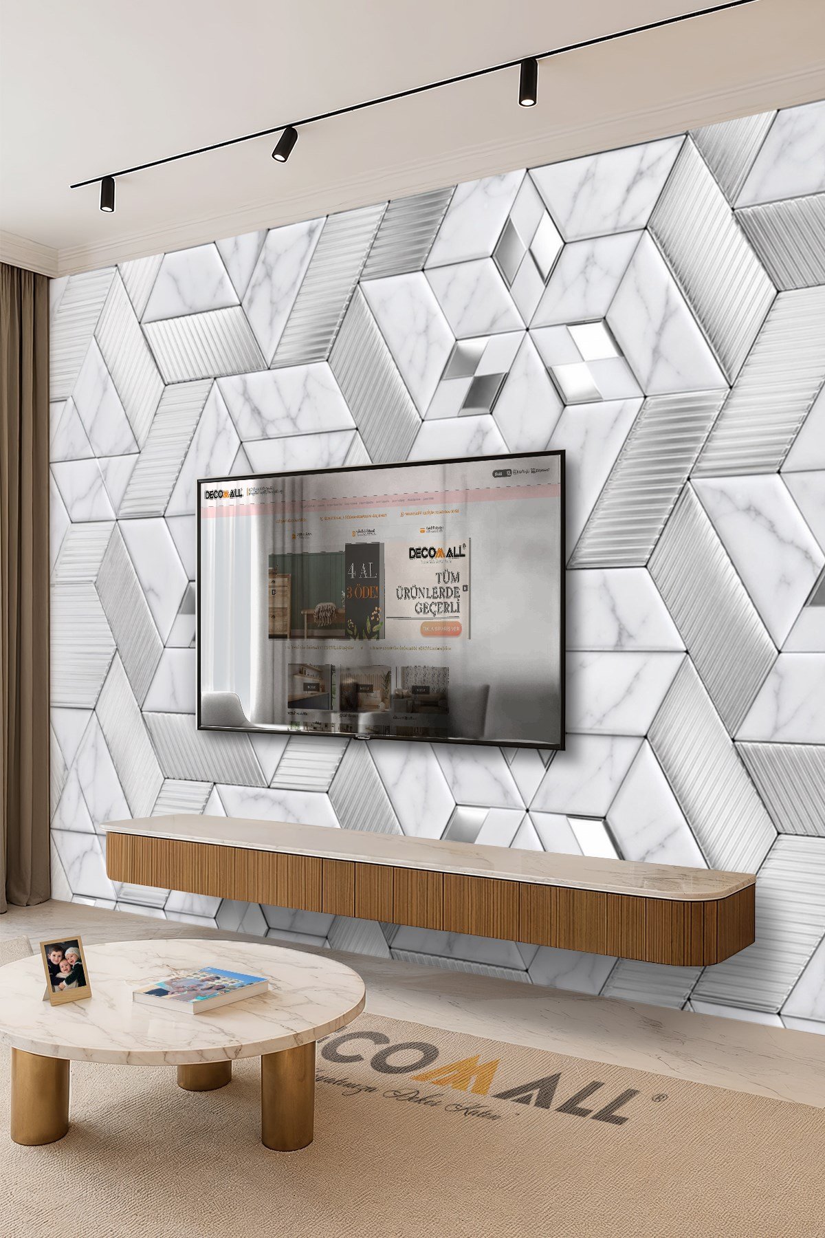 (TV-68) TV Arkası Duvar Kağıdı Tek Parça 3D Çita Mermer Görünümlü Salon Ofis Duvar Posteri