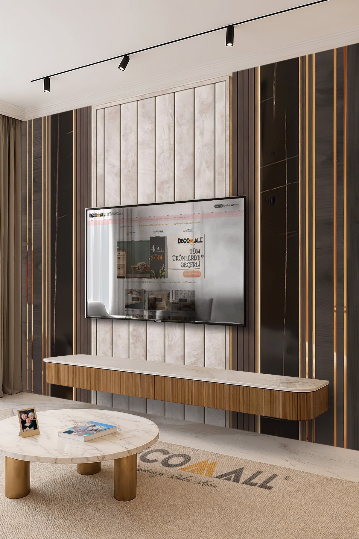 (TV-69) TV Arkası Duvar Kağıdı Tek Parça 3D Çita Mermer Görünümlü Salon Ofis Duvar Posteri