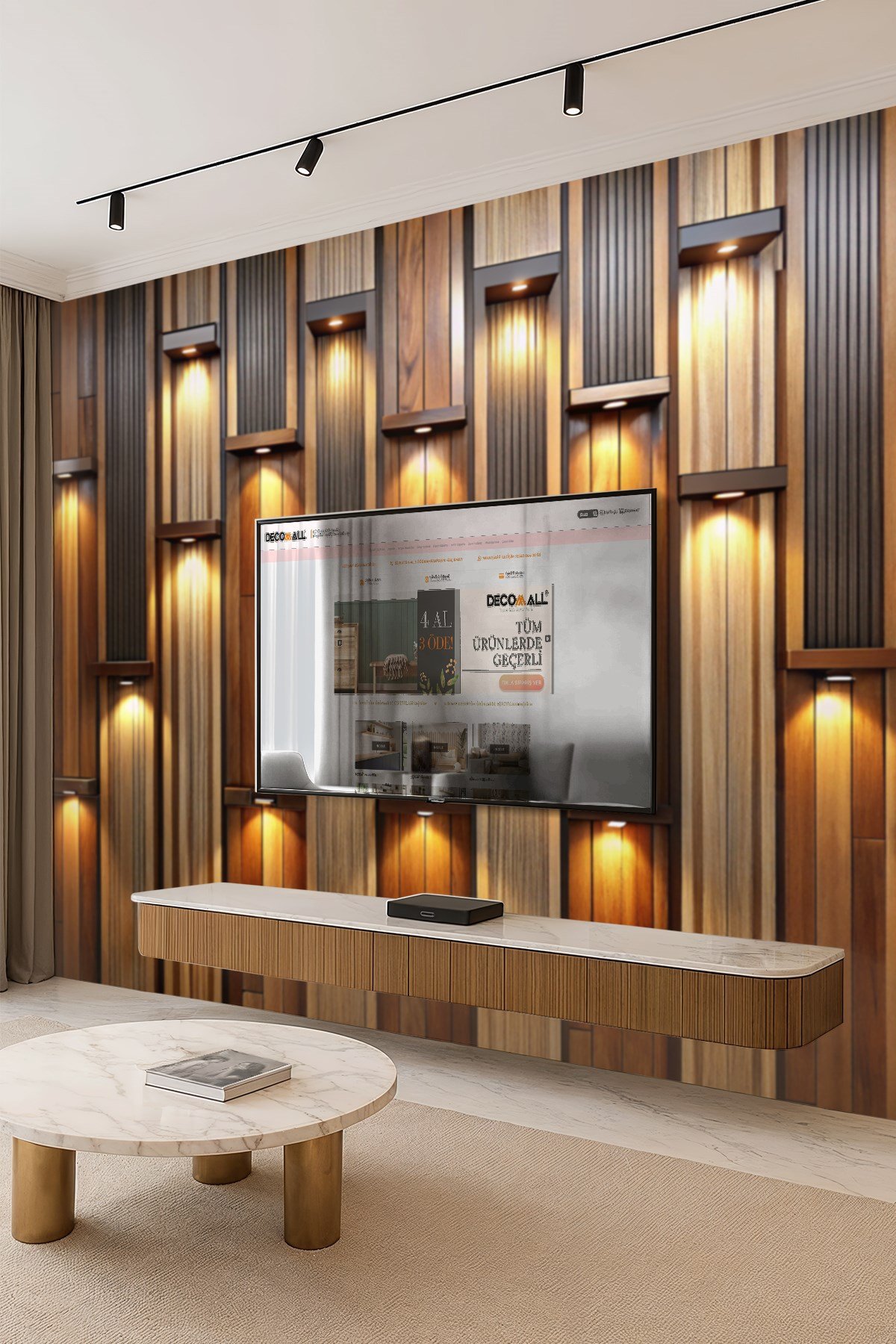 (TV-7) TV Arkası Duvar Kağıdı Tek Parça 3D Çita Mermer Görünümlü Salon Ofis Duvar Posteri
