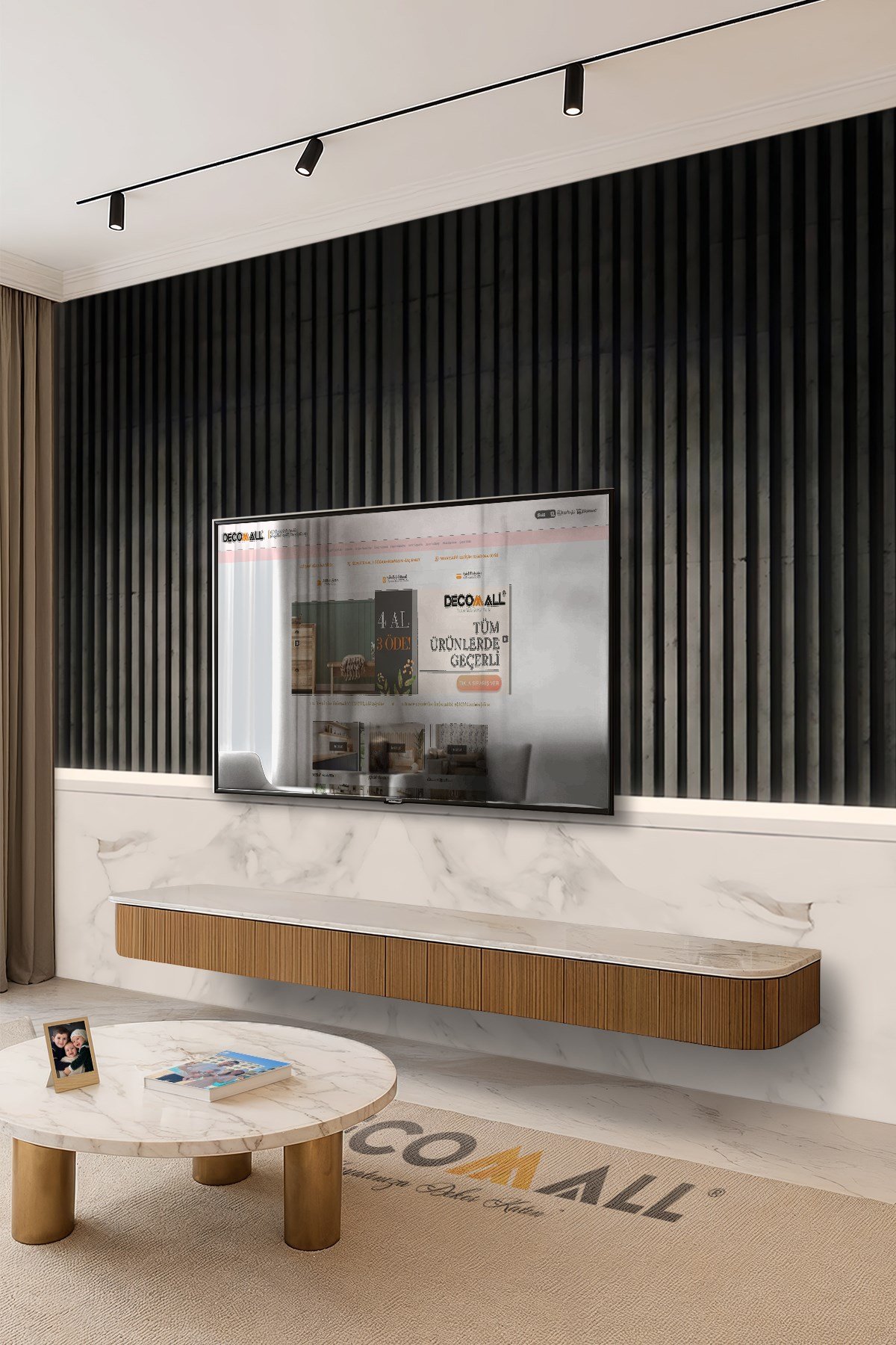 (TV-71) TV Arkası Duvar Kağıdı Tek Parça 3D Çita Mermer Görünümlü Salon Ofis Duvar Posteri