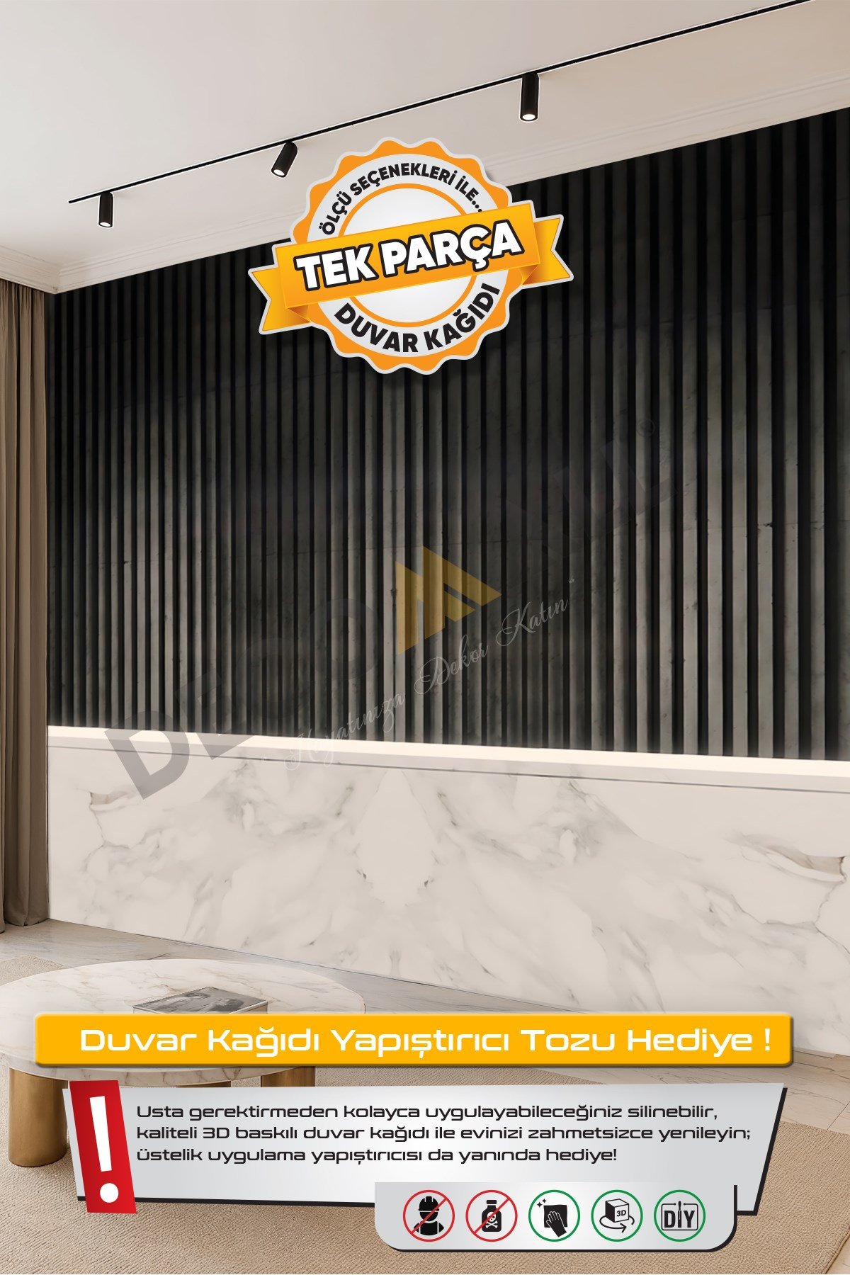 (TV-71) TV Arkası Duvar Kağıdı Tek Parça 3D Çita Mermer Görünümlü Salon Ofis Duvar Posteri