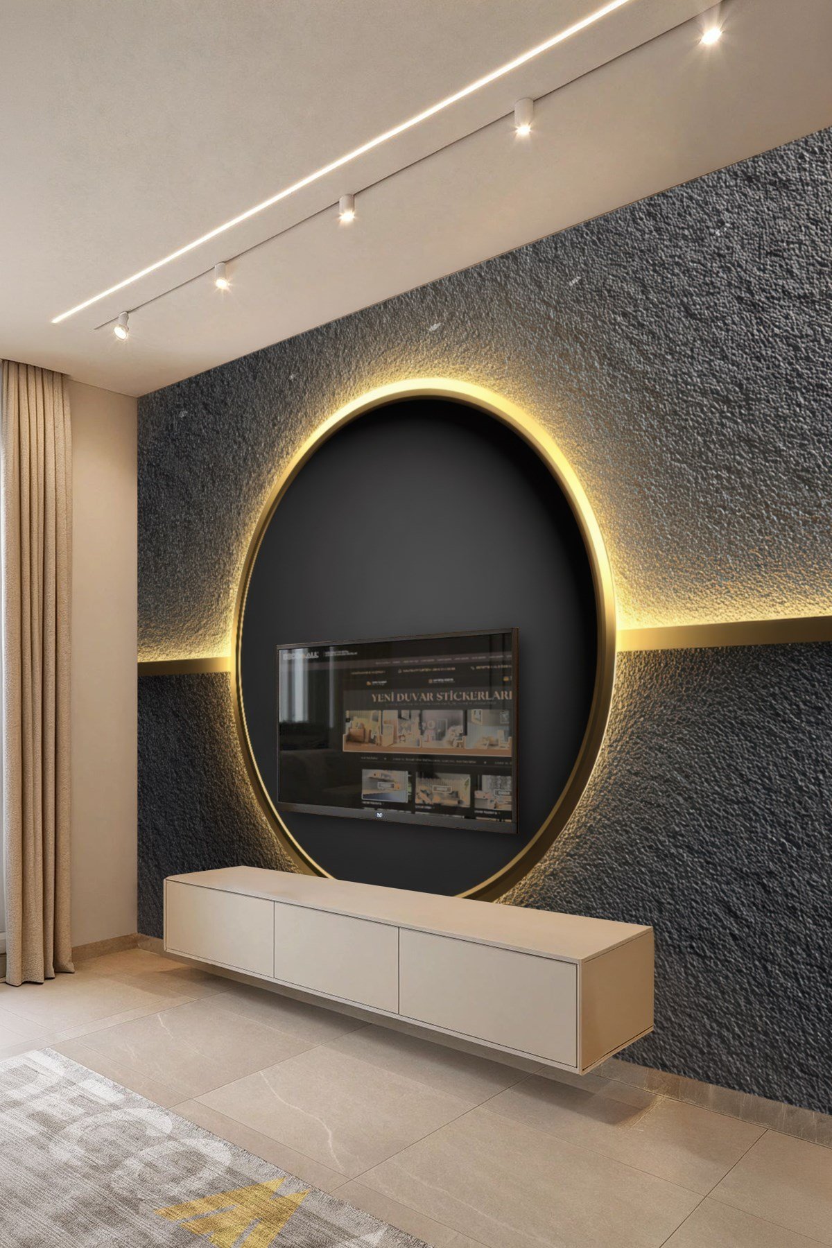 (TV-74) TV Arkası Duvar Kağıdı Tek Parça 3D Çita Mermer Görünümlü Salon Ofis Duvar Posteri