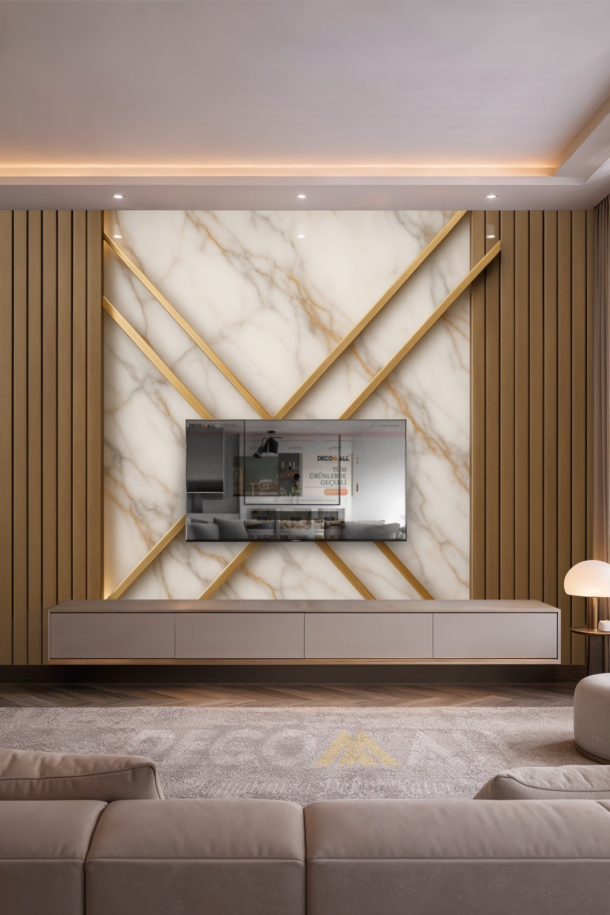 (TV-75) TV Arkası Duvar Kağıdı Tek Parça 3D Çita Mermer Görünümlü Salon Ofis Duvar Posteri