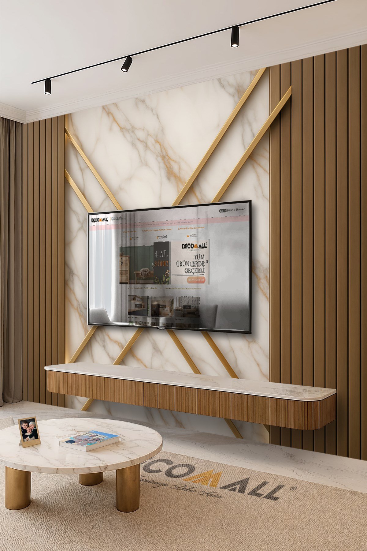 (TV-75) TV Arkası Duvar Kağıdı Tek Parça 3D Çita Mermer Görünümlü Salon Ofis Duvar Posteri