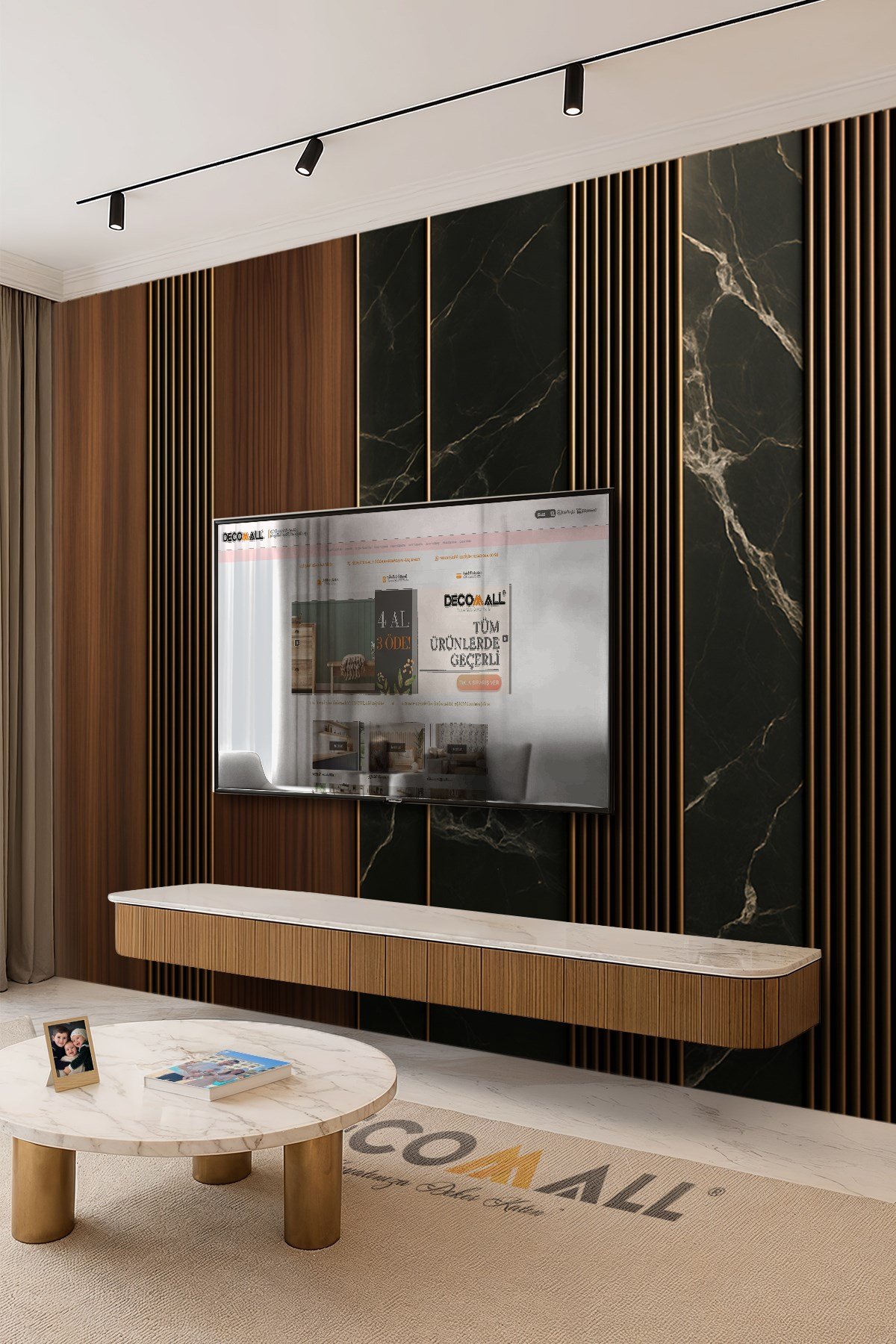 (TV-76) TV Arkası Duvar Kağıdı Tek Parça 3D Çita Mermer Görünümlü Salon Ofis Duvar Posteri