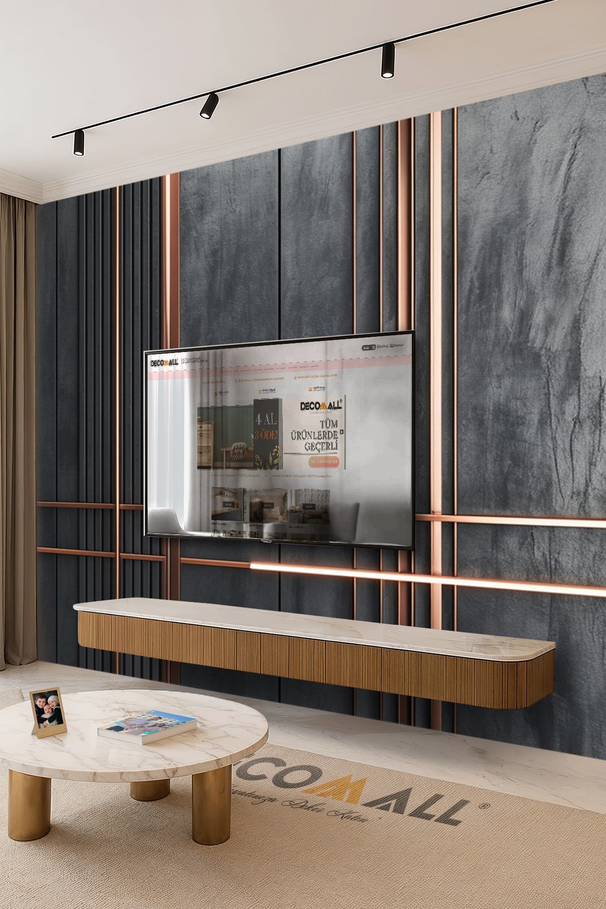 (TV-77) TV Arkası Duvar Kağıdı Tek Parça 3D Çita Mermer Görünümlü Salon Ofis Duvar Posteri