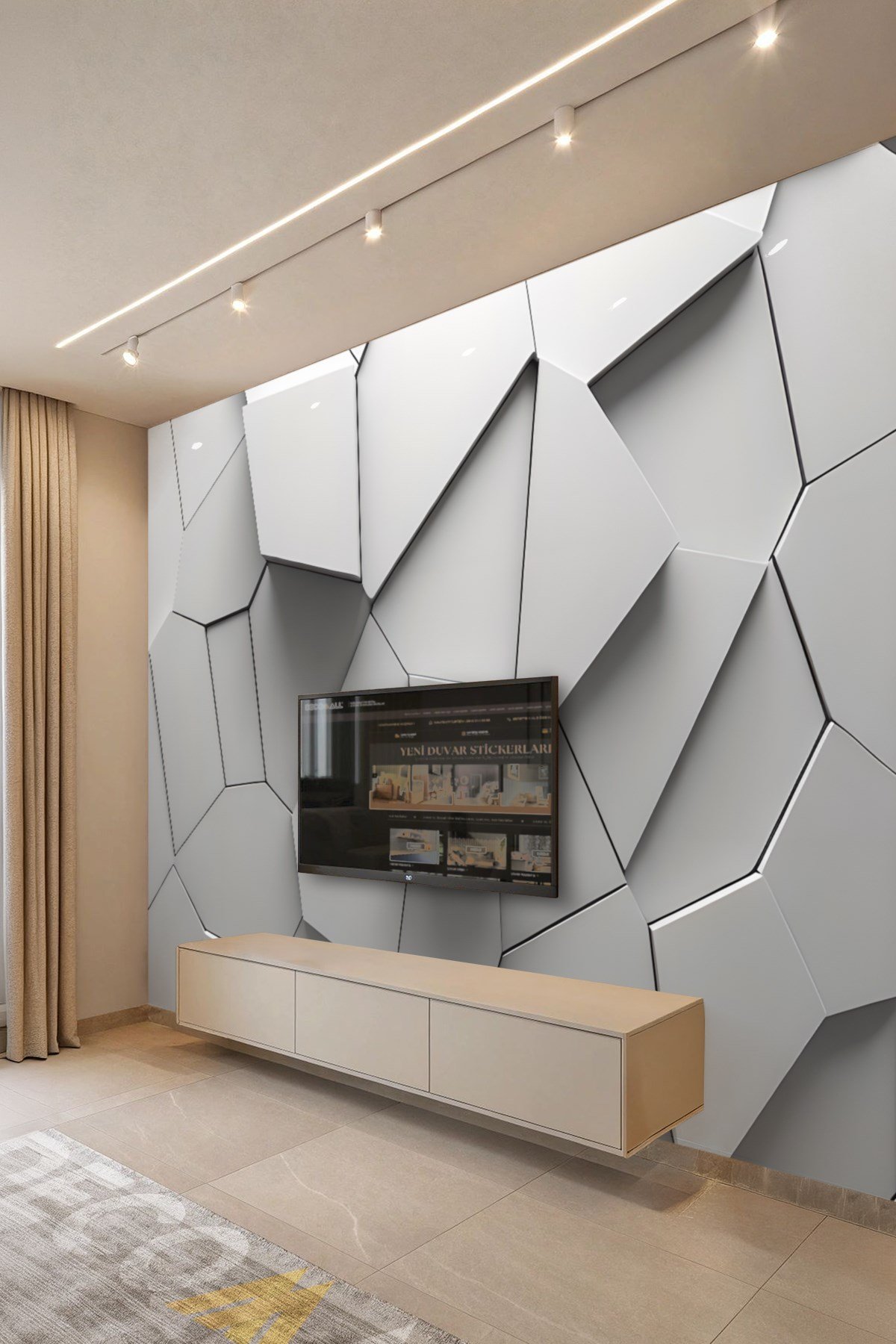 (TV-78) TV Arkası Duvar Kağıdı Tek Parça 3D Çita Mermer Görünümlü Salon Ofis Duvar Posteri
