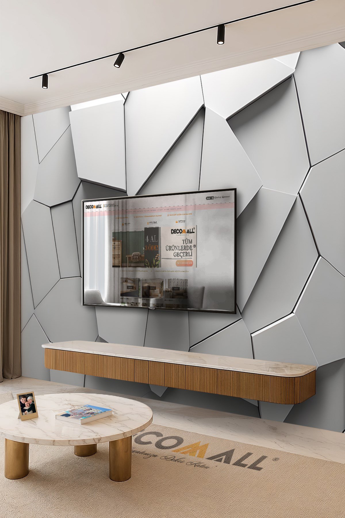 (TV-78) TV Arkası Duvar Kağıdı Tek Parça 3D Çita Mermer Görünümlü Salon Ofis Duvar Posteri