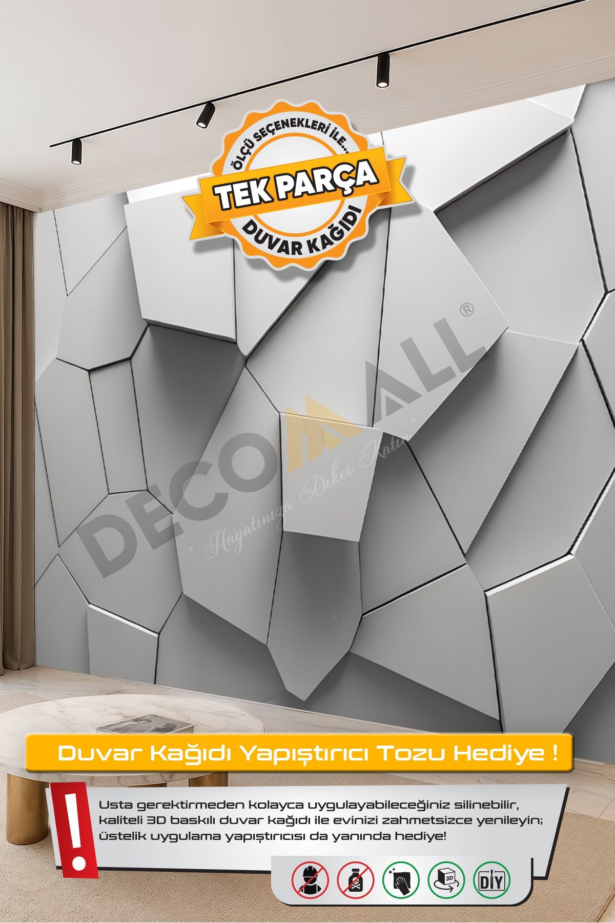 (TV-78) TV Arkası Duvar Kağıdı Tek Parça 3D Çita Mermer Görünümlü Salon Ofis Duvar Posteri