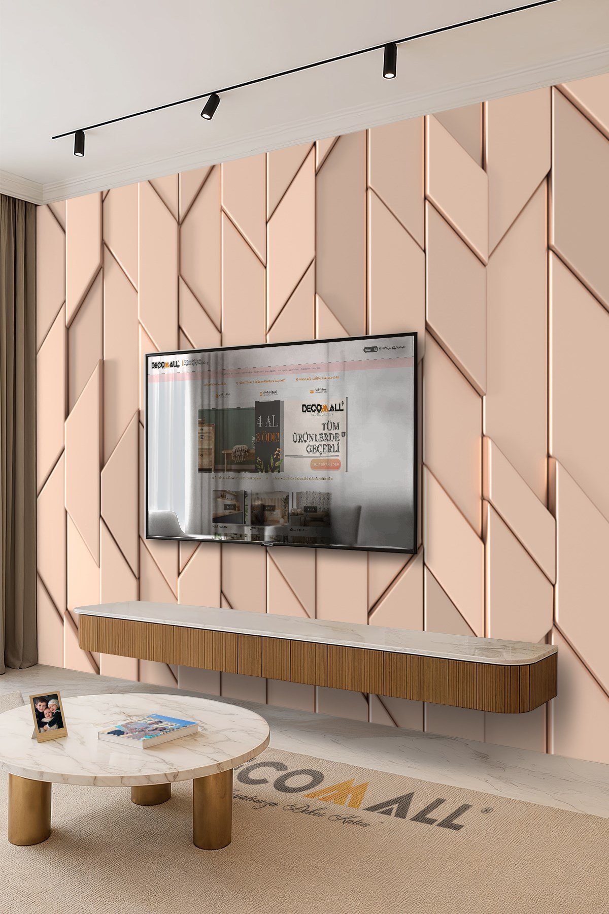(TV-79) TV Arkası Duvar Kağıdı Tek Parça 3D Çita Mermer Görünümlü Salon Ofis Duvar Posteri